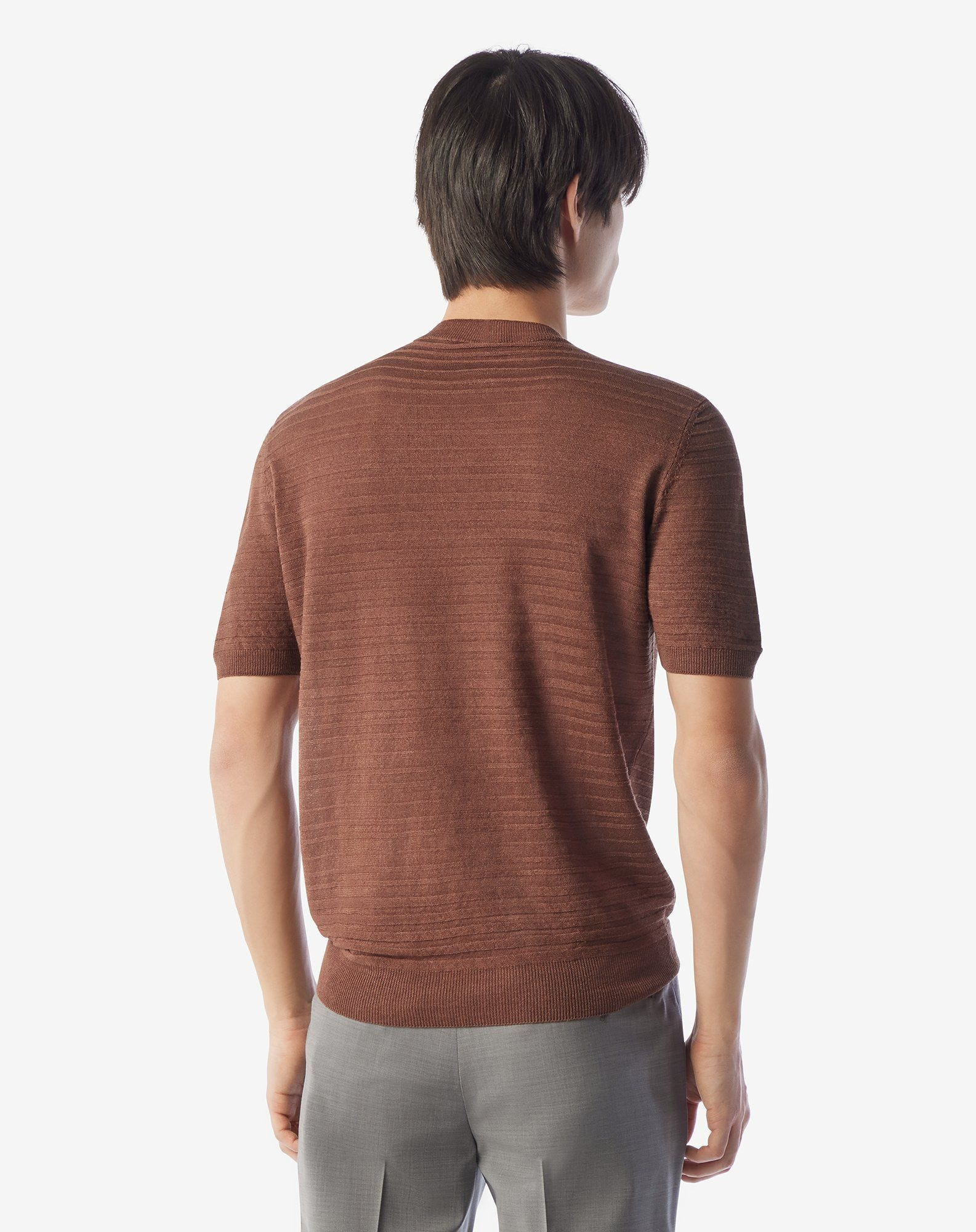 Burned earth linen and silk crew neck knitwear - 3