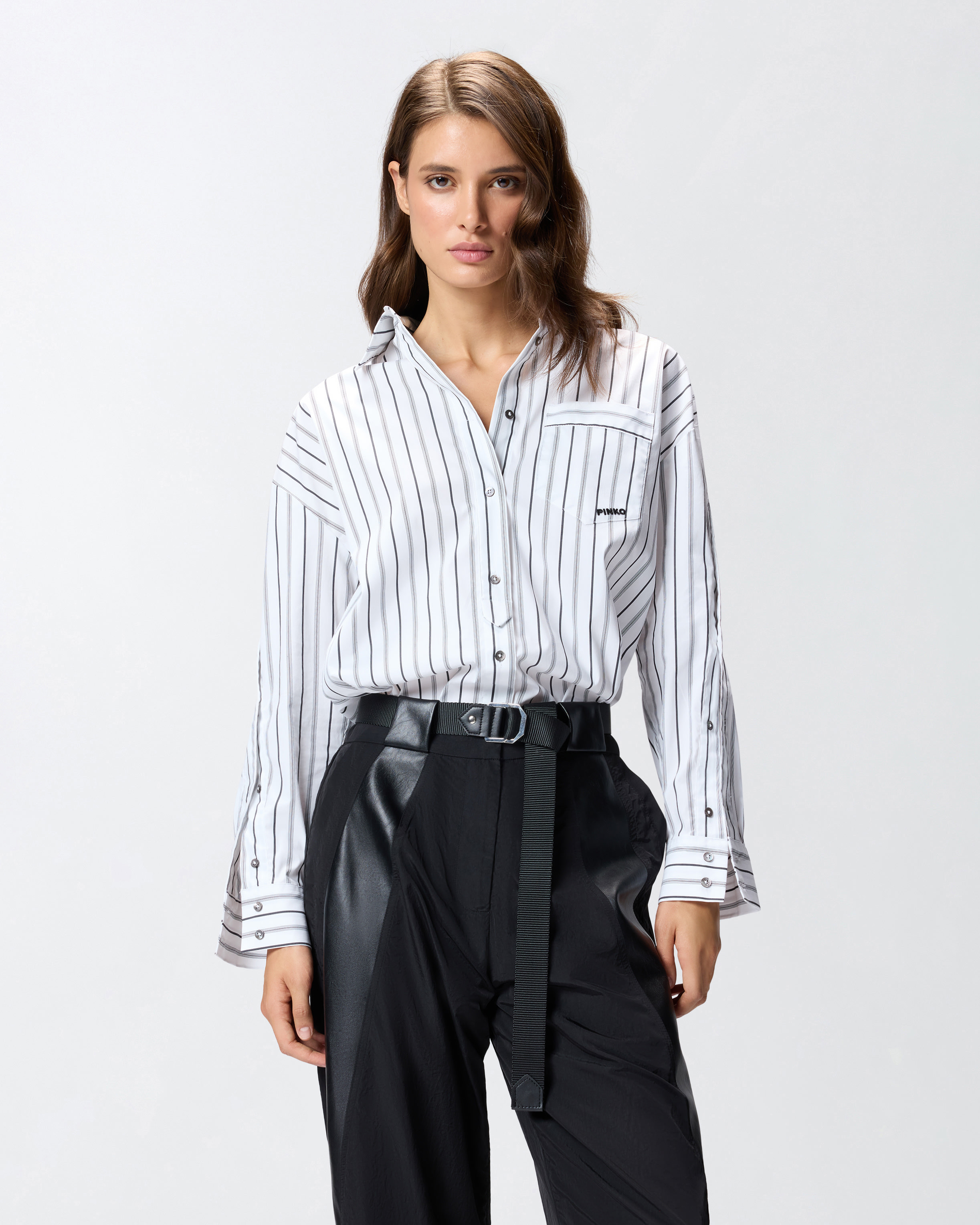 STRIPED SHIRT WITH CONTRASTING BREAST POCKET - 2