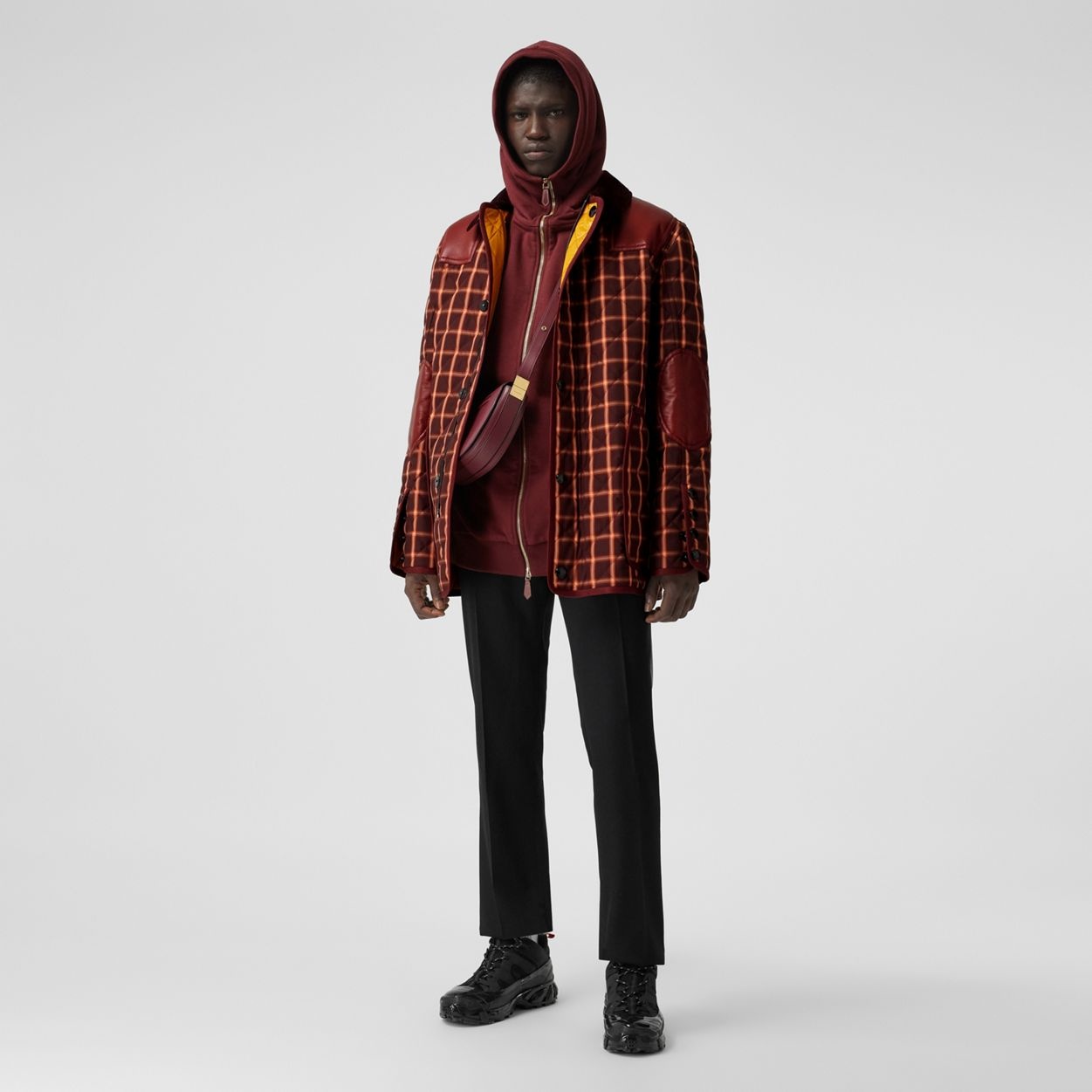 Lambskin Trim Check Technical Cotton Barn Jacket - 2