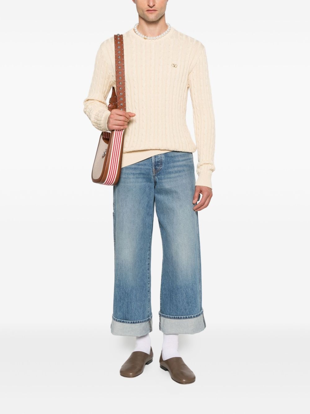 VLogo cable-knit sweater - 2