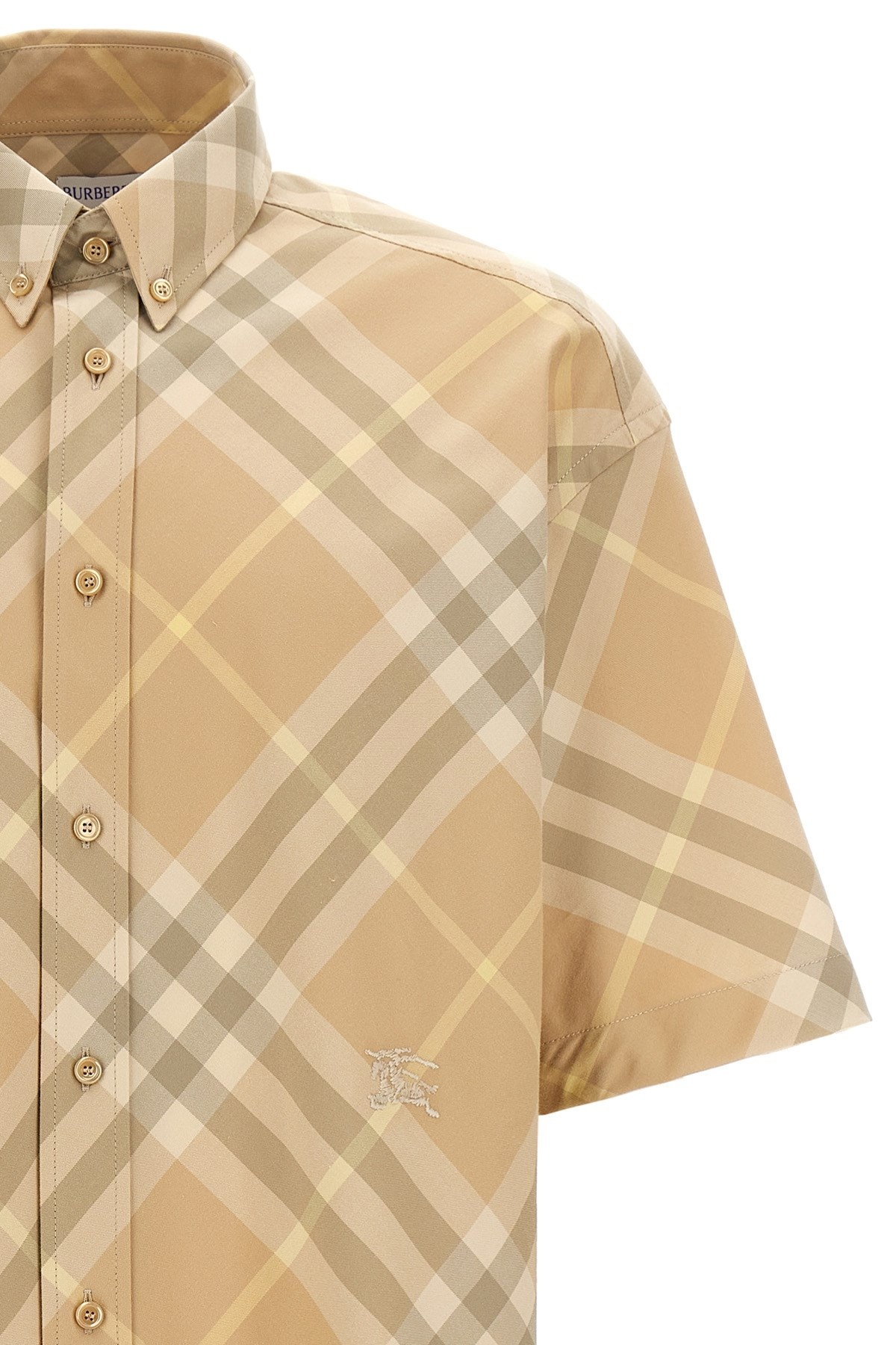 Tシャツ・カットソー Burberry Check shirt with logo embroidery (8082478 FLAX) Burberry Short Sleeve Checkered Buttoned Down Shirt, Size