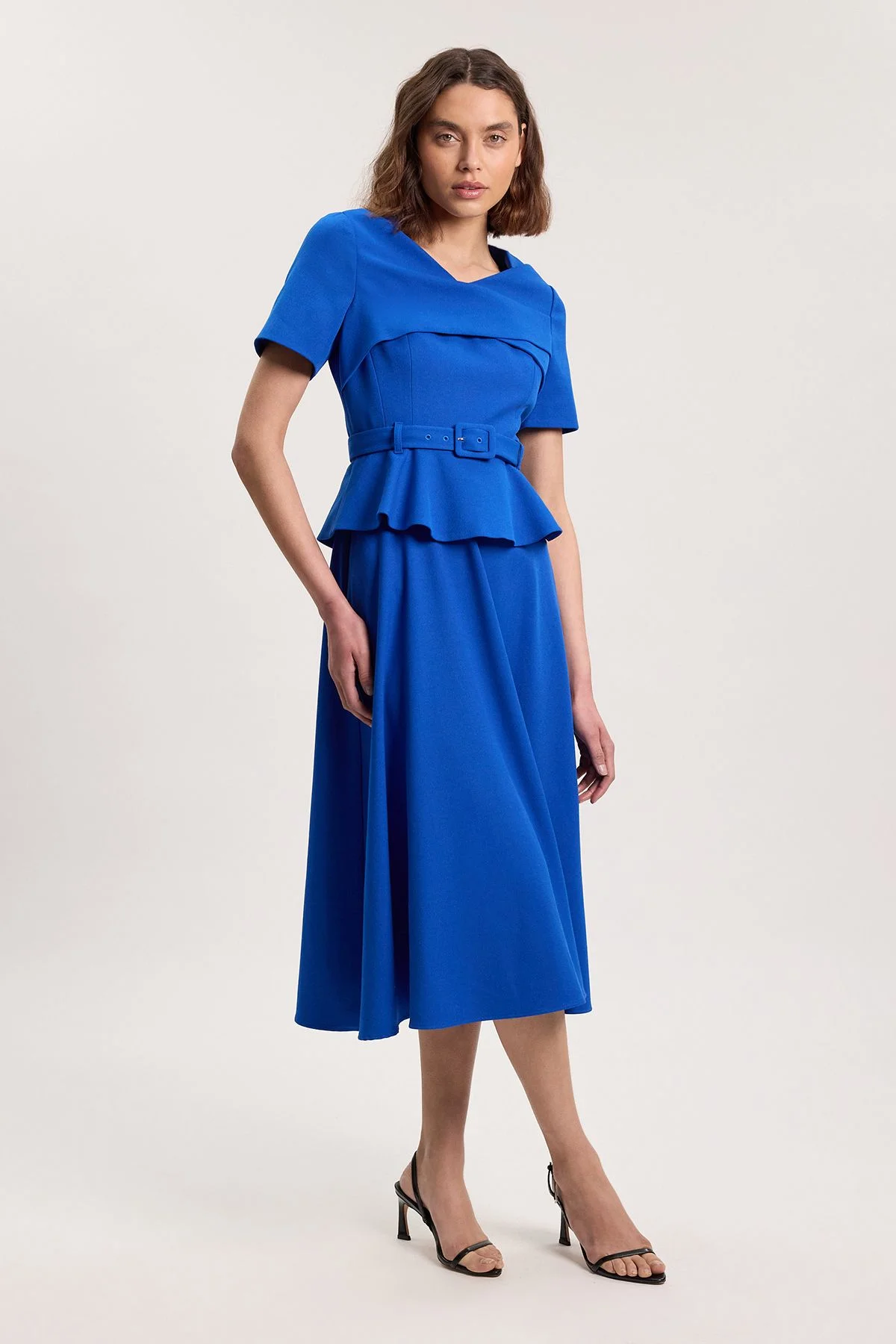 Structured Tailored Belted Midi Dress - 1