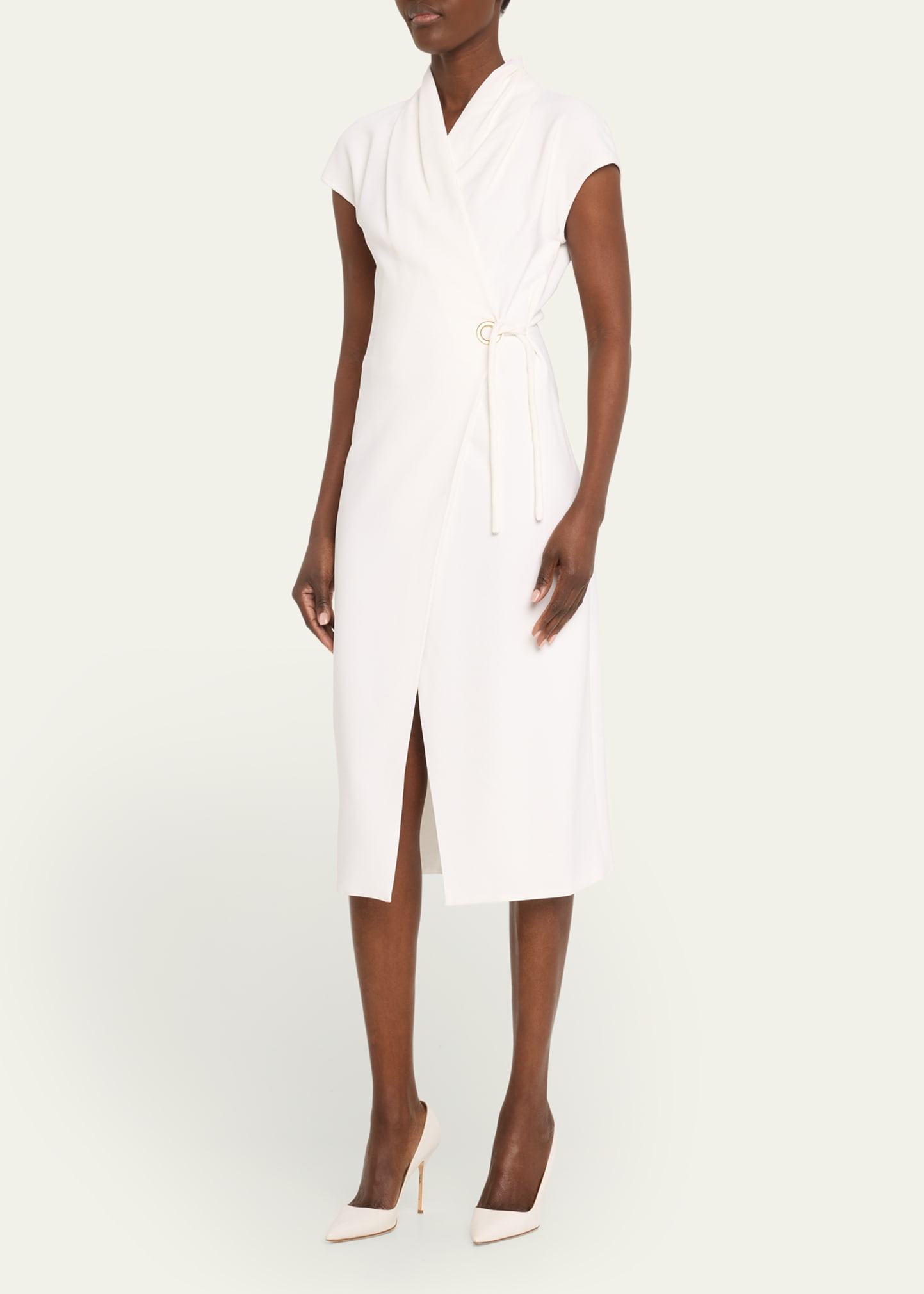 Silk Wrap Midi Dress wIth Tie Detail - 4