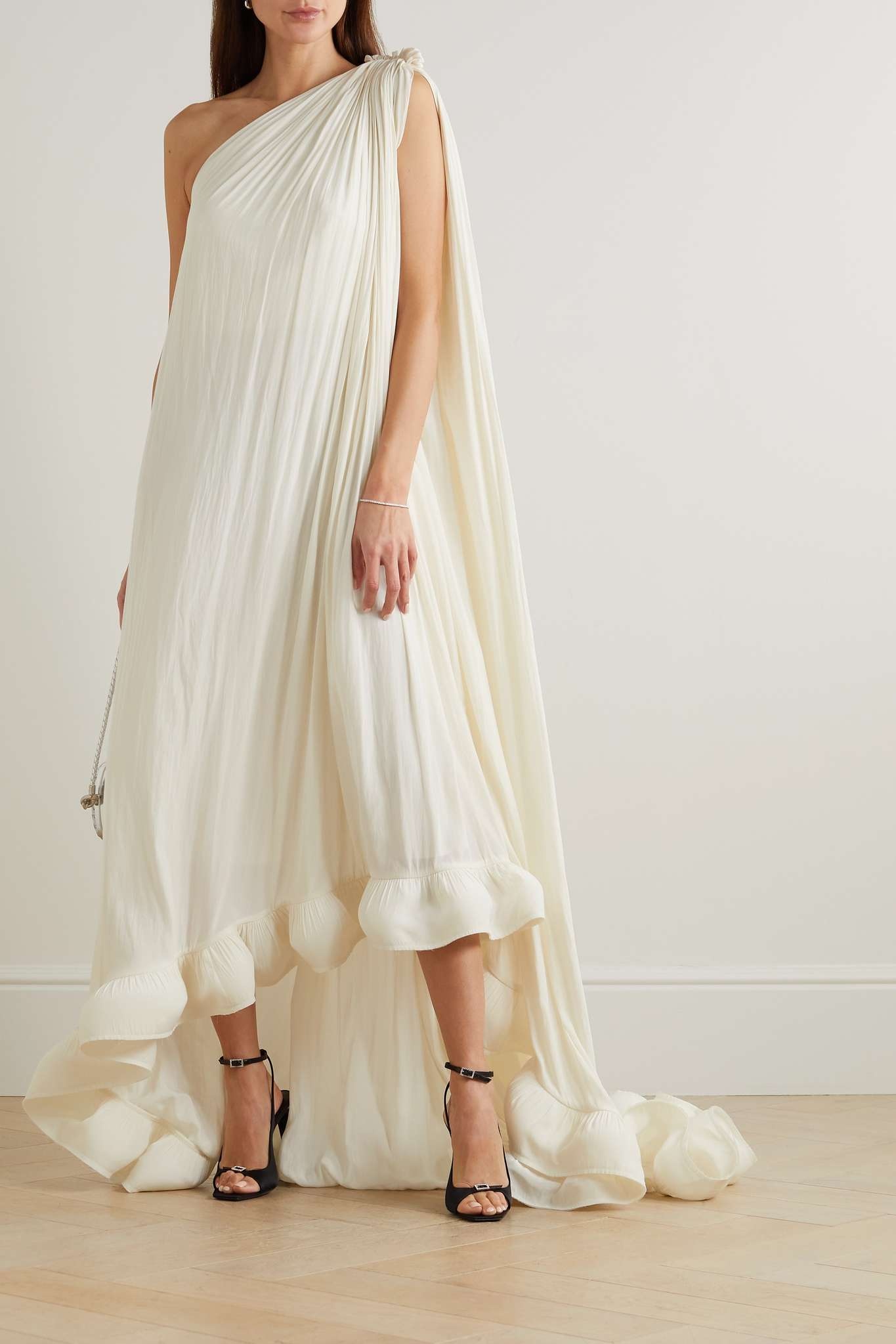 One-shoulder ruffled charmeuse gown - 2