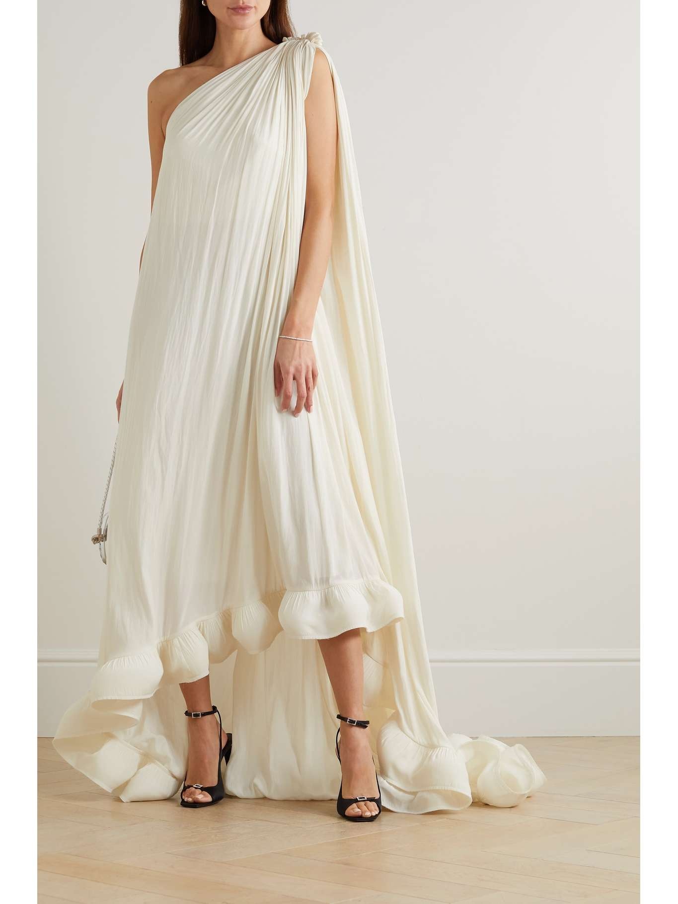 One-shoulder ruffled charmeuse gown - 2