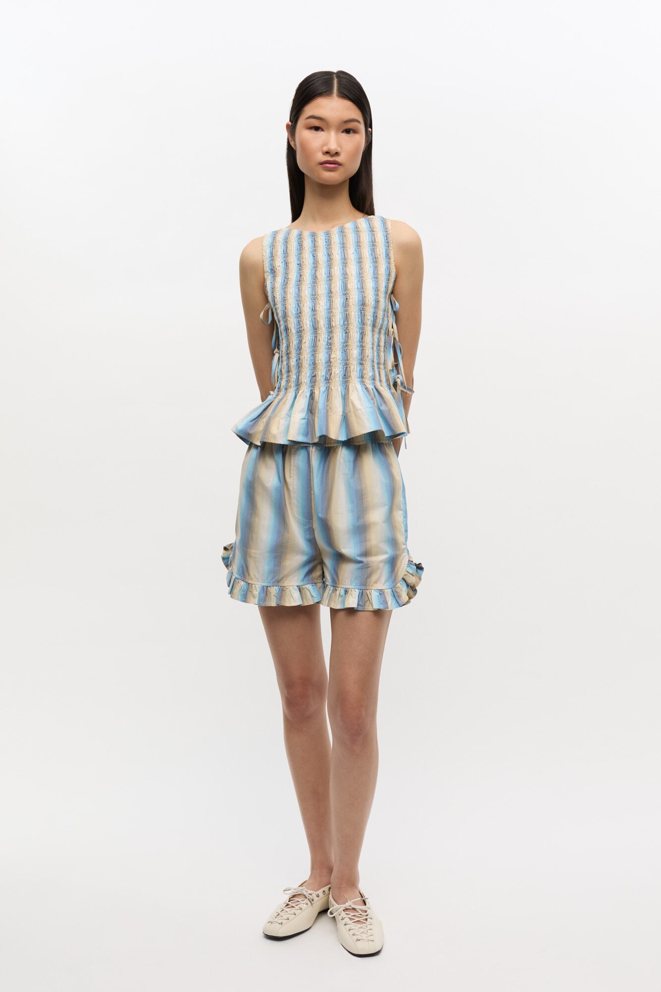 OMBRE STRIPED COTTON SMOCK TIE TOP - 3