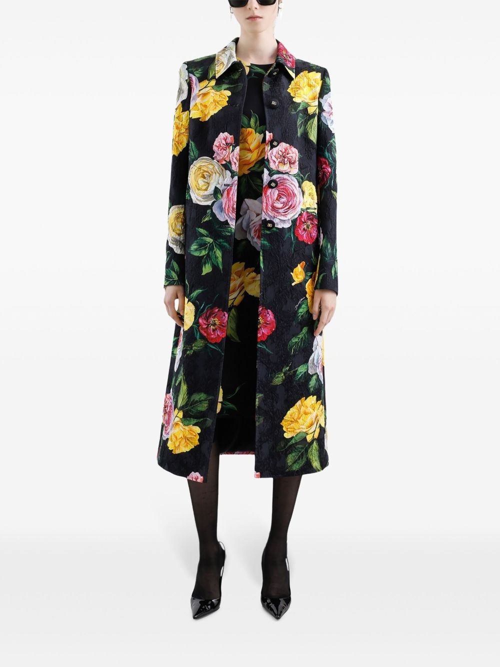 rose-print coat - 2