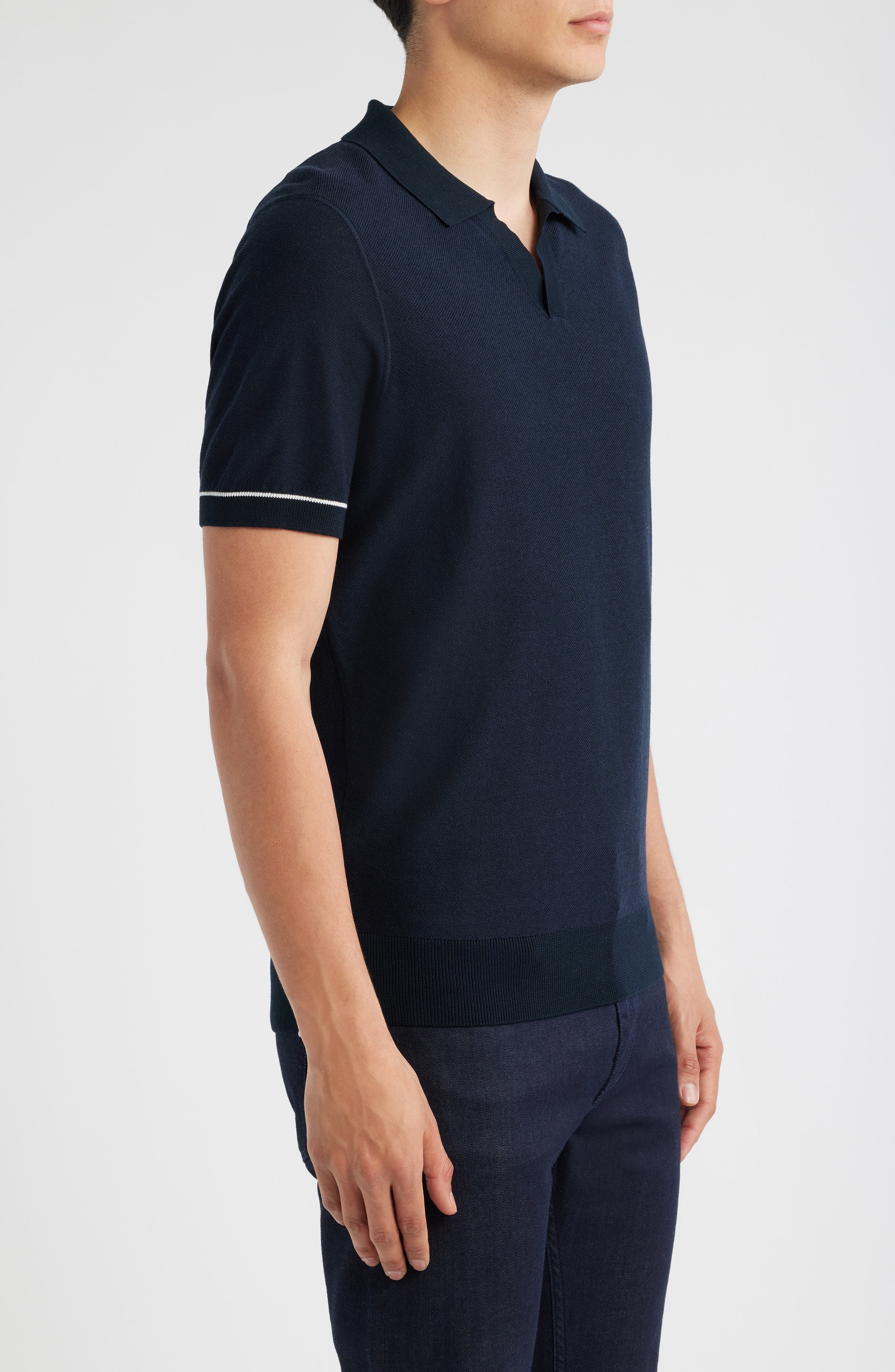 BOSS Jianluca Johnny Collar Polo in Dark Blue at Nordstrom - 3