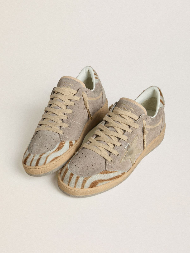 Golden Goose Women's Ball Star LTD in suede with metallic leather star and zebra pony skin heel tab outlook