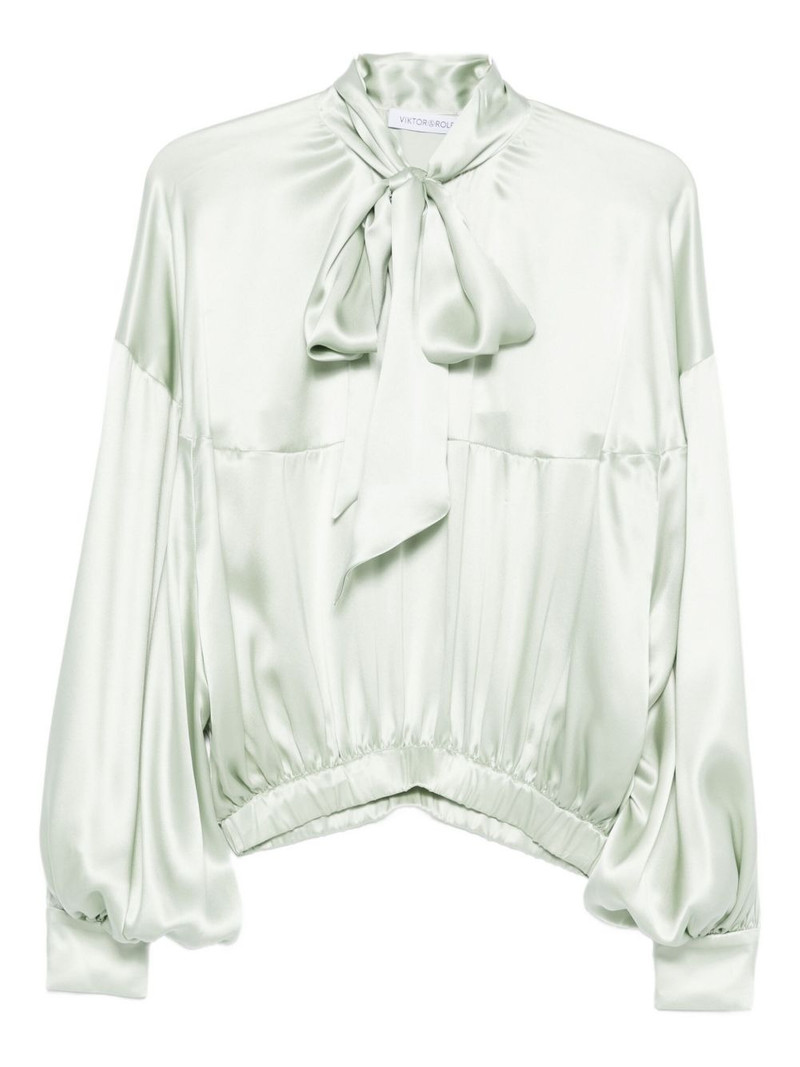 bow-detail balloon-sleeve silk blouse 1