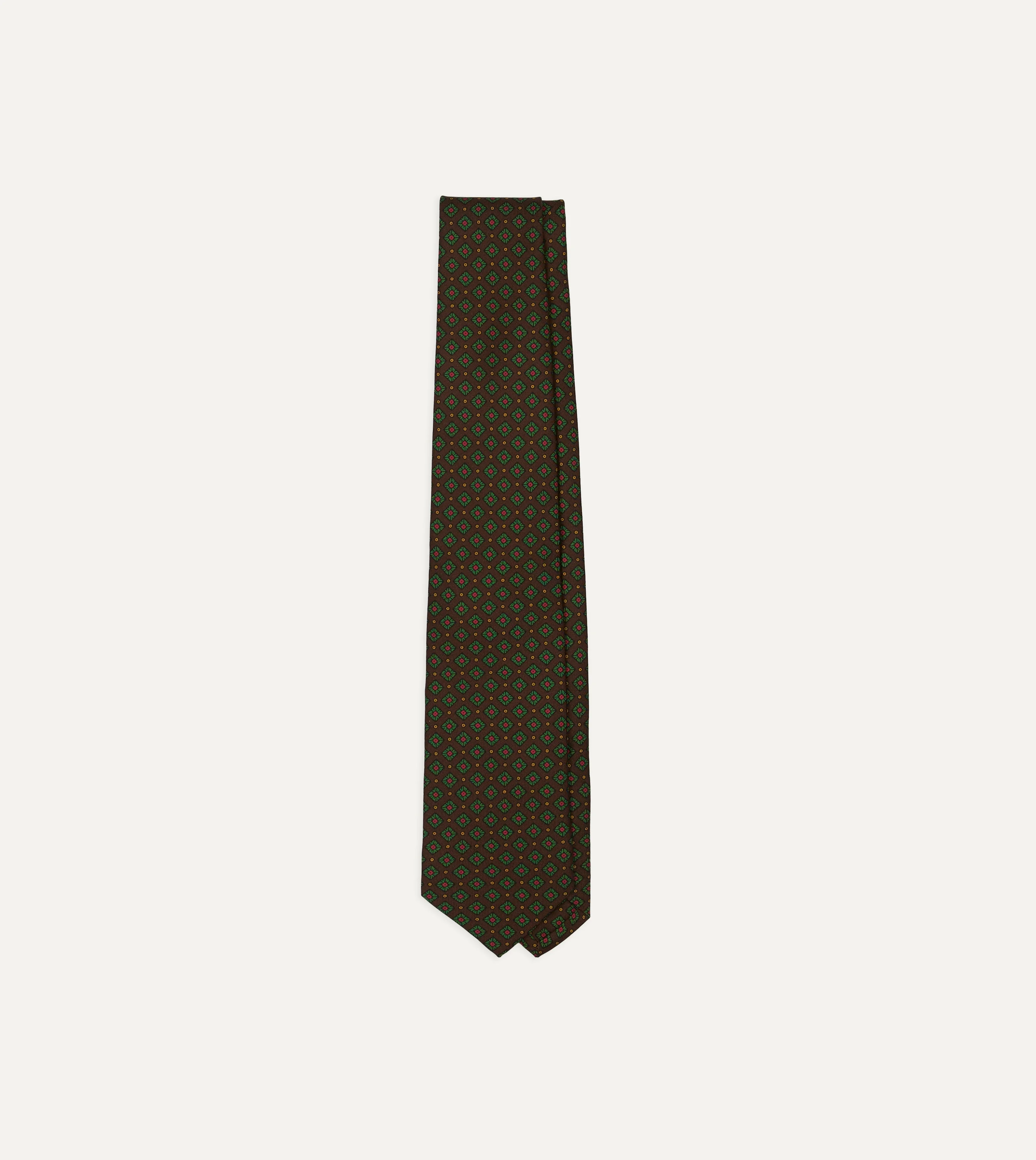 Brown Mini Squares Tile Print Silk Self-Tipped Tie - 1