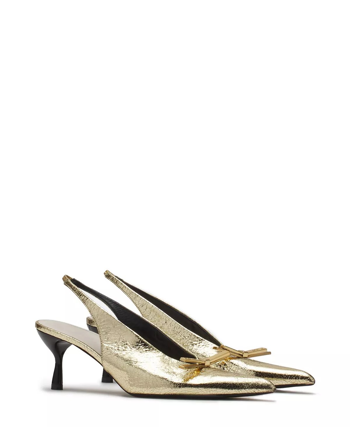Women's Bow Slingback Pumps In Crackled Metallic Leather - 1