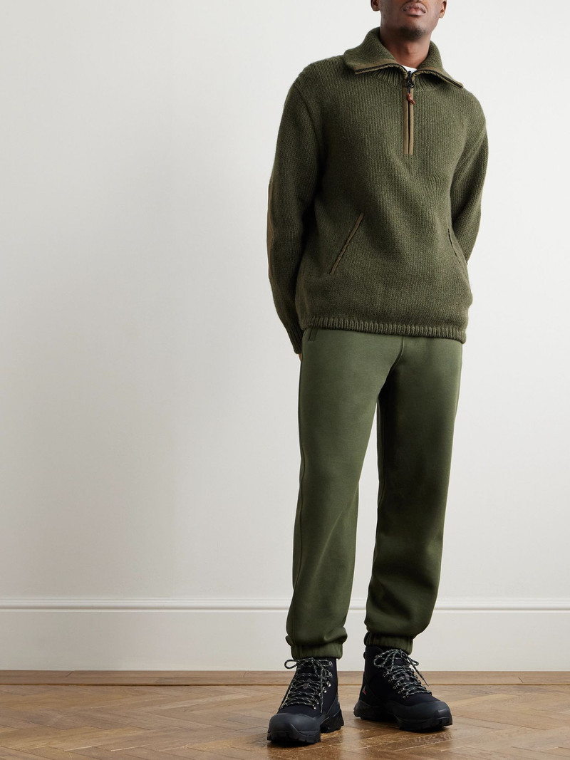 Loro Piana Alpe di Mera Ripstop-Trimmed Cashmere Half-Zip Sweater Army green outlook