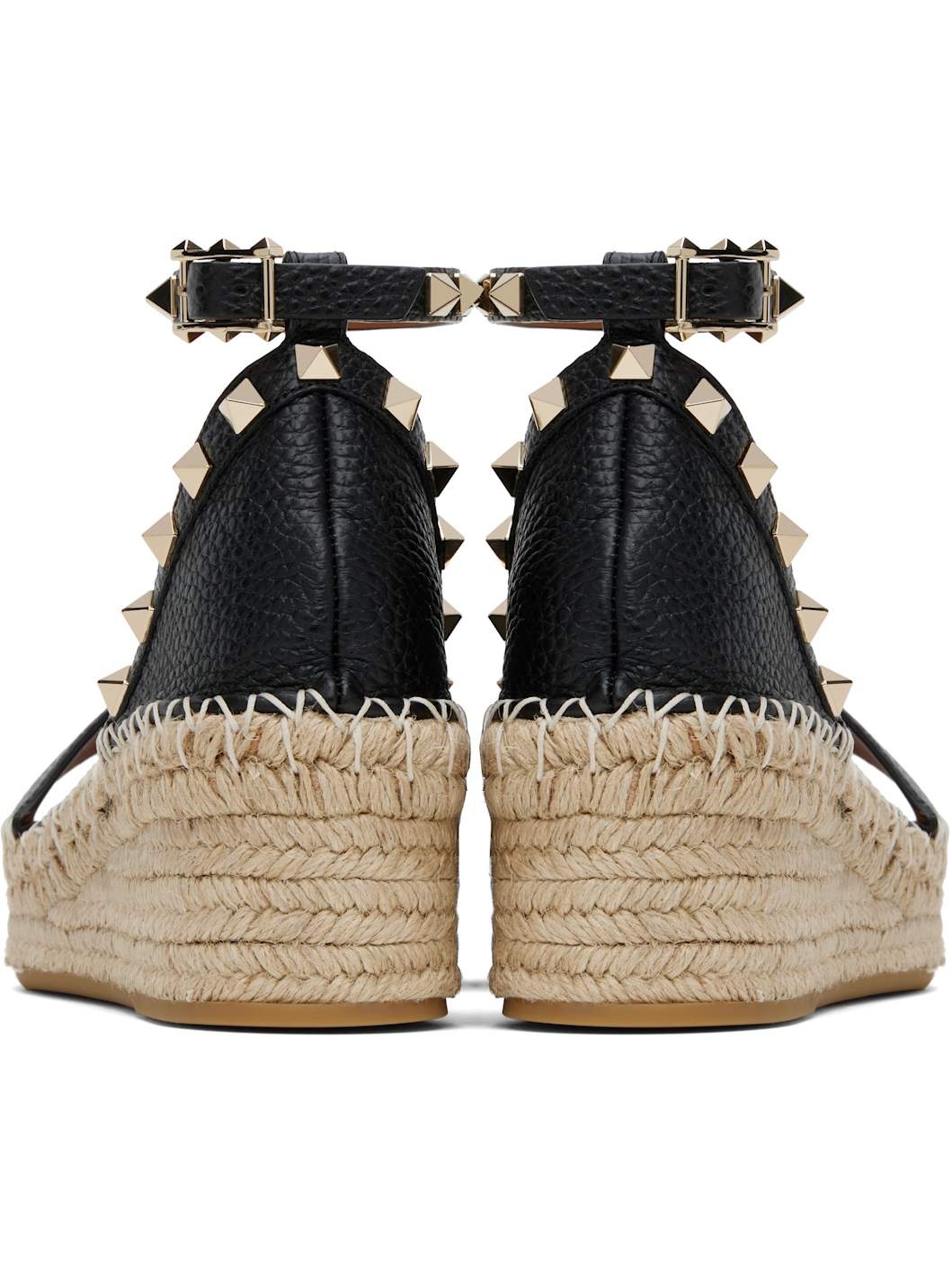 Black Rockstud Open Toe Flatform Flat Sandals - 2