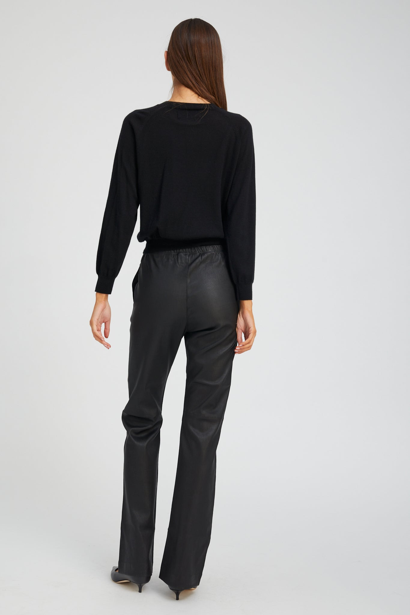 BLACK LEATHER STRAIGHT LEG PANTS - 4