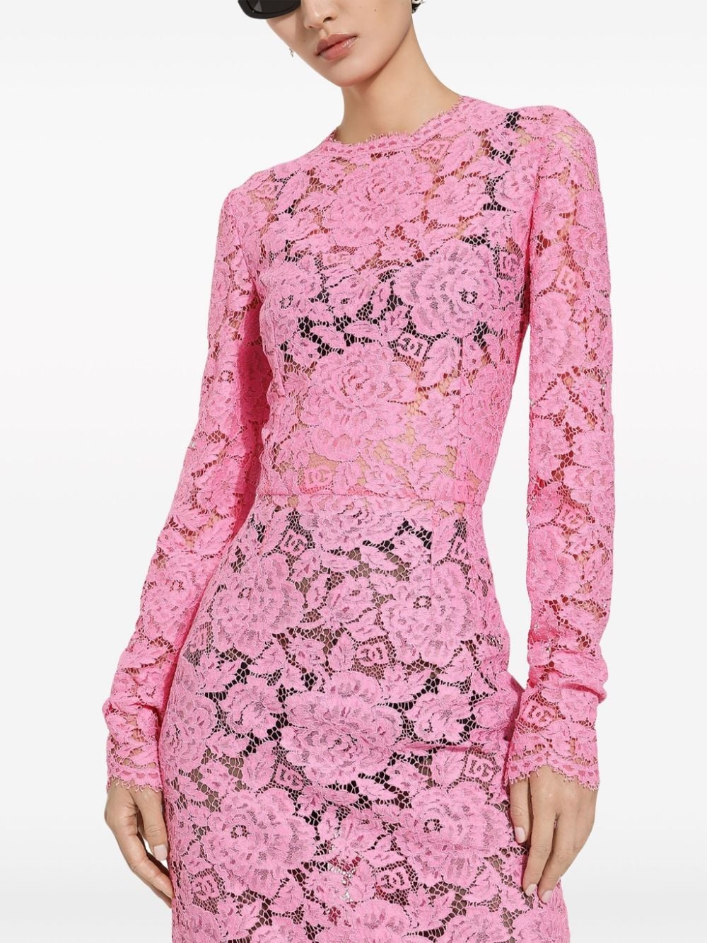 floral-lace long-sleeve midi dress - 5