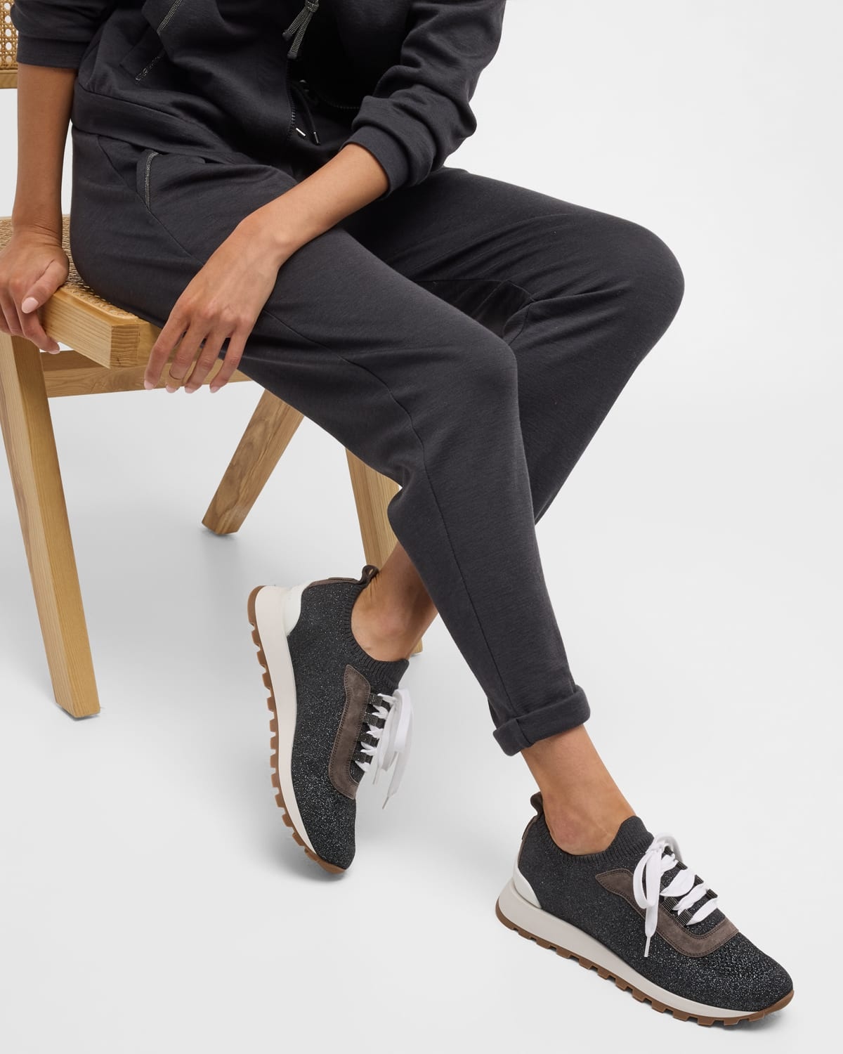 Brunello Cucinelli Cotton Silk Joggers with Monili Pocket