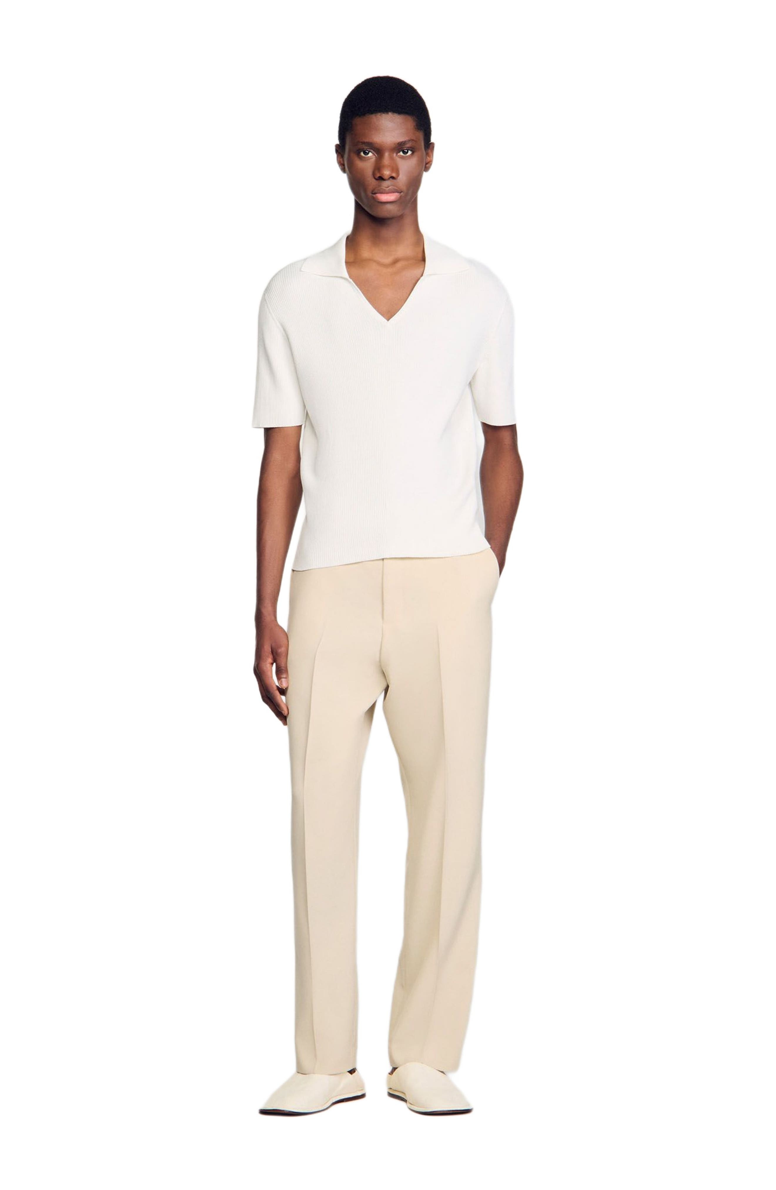 SANDRO Rib knit polo shirt in Optic White at Nordstrom - 6