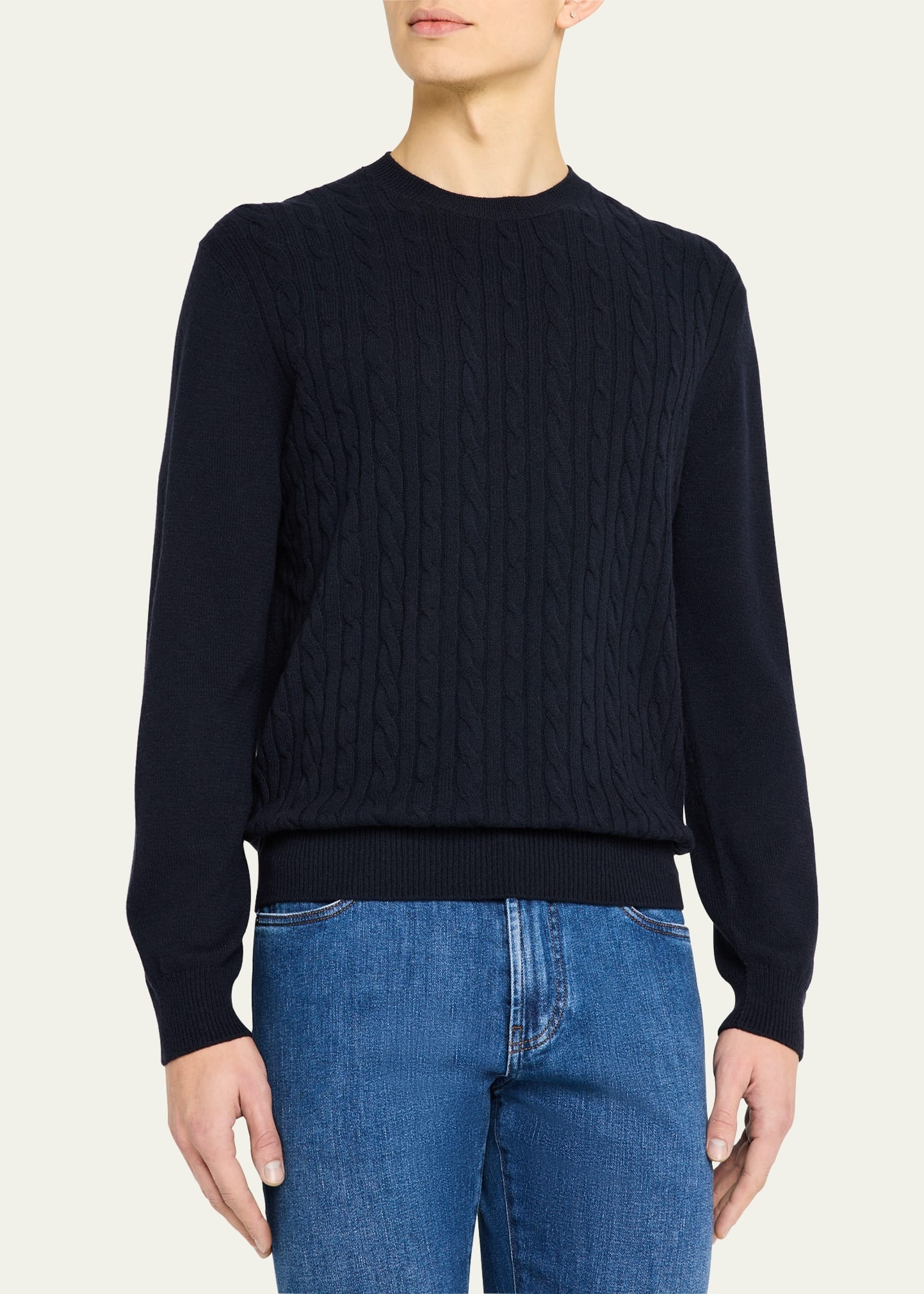 Men's Lenno Cashmere Cable Crewneck Sweater - 4