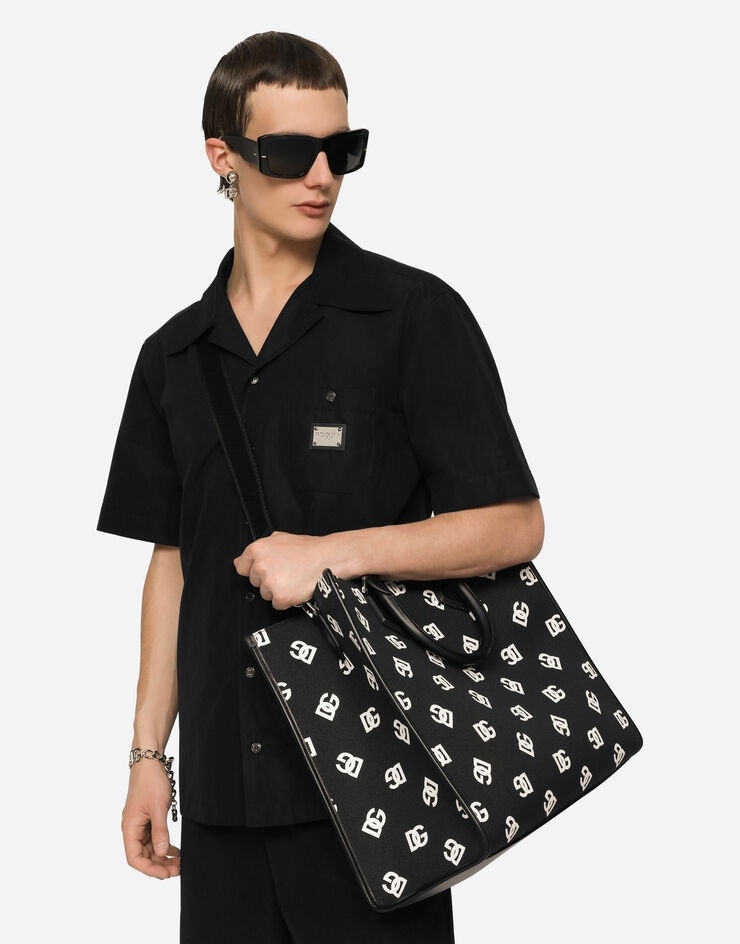 Large canvas shopper with all-over DG logo - 2
