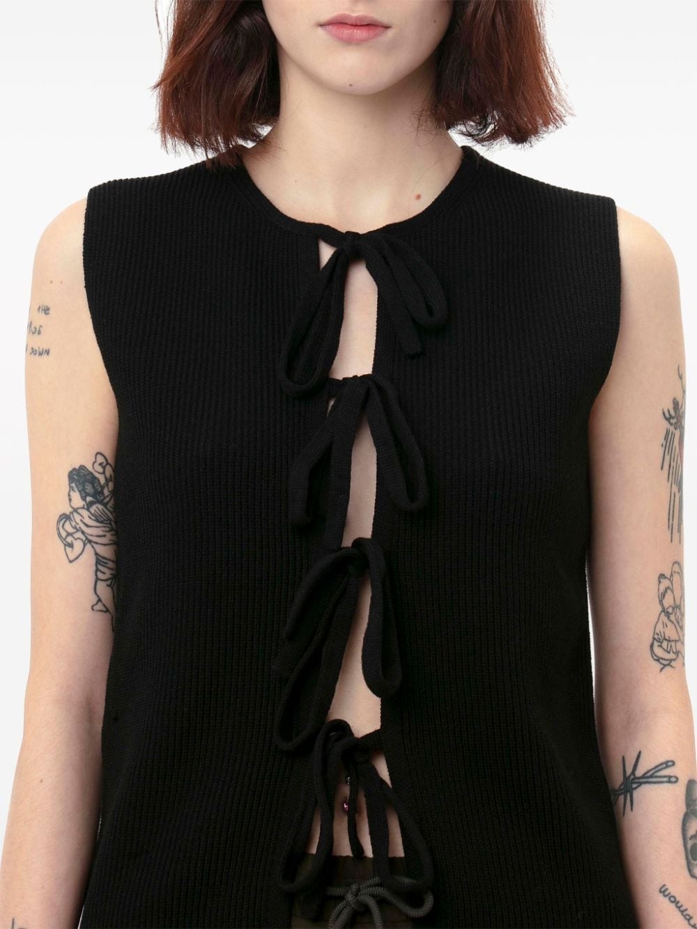 bow-tie ribbed tank top - 4