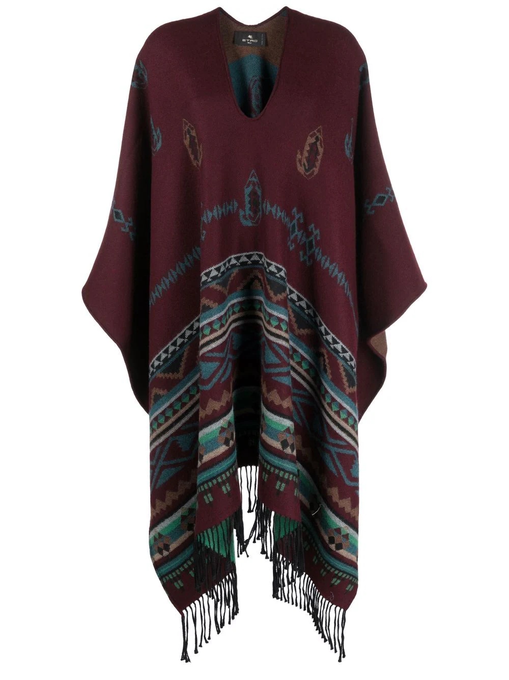 geometric-pattern poncho cape - 1