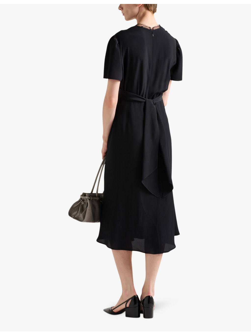 Draped V-neck marocain midi dress - 4