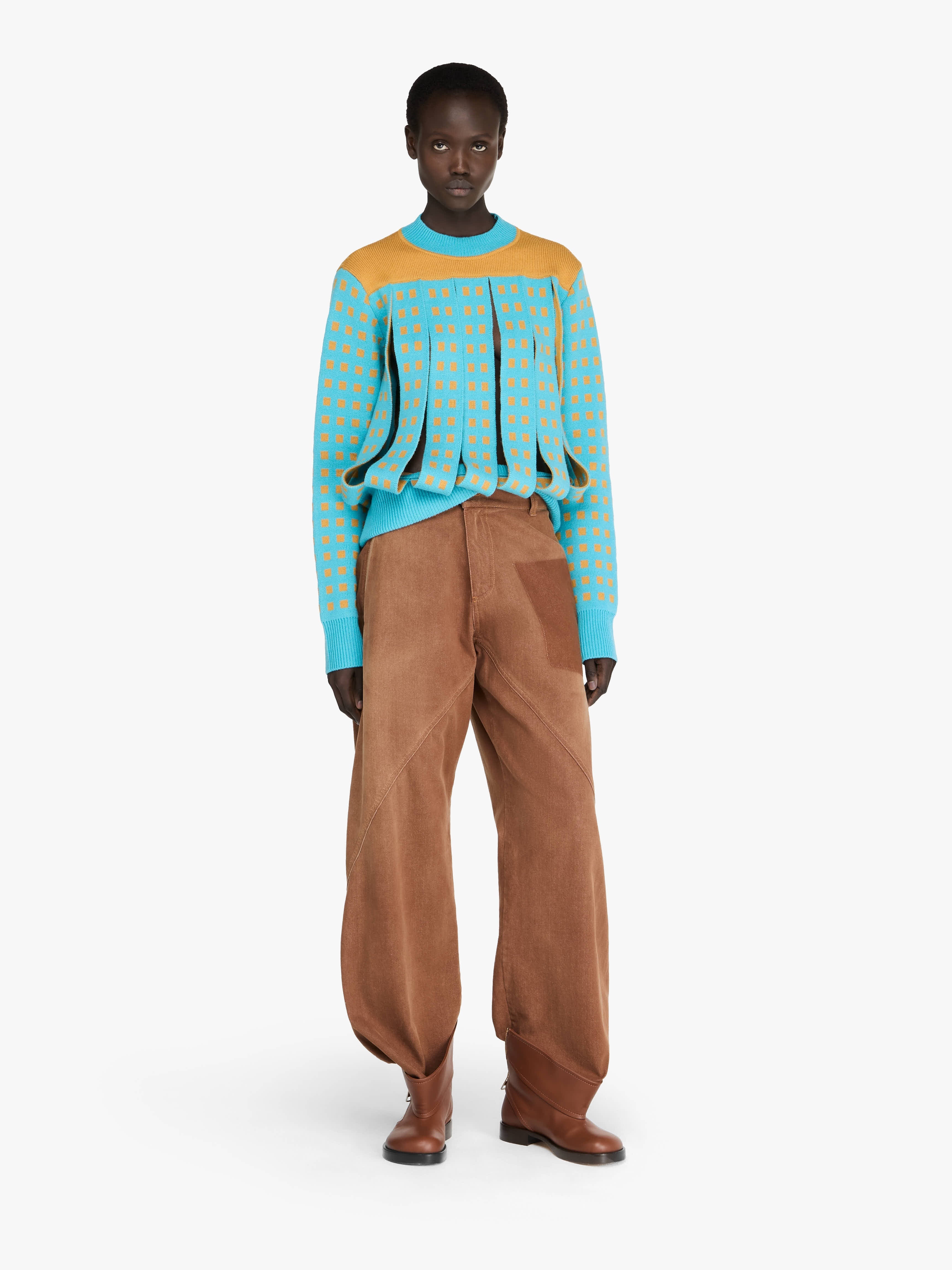 JACQUARD PANEL SLIT SWEATER - 2