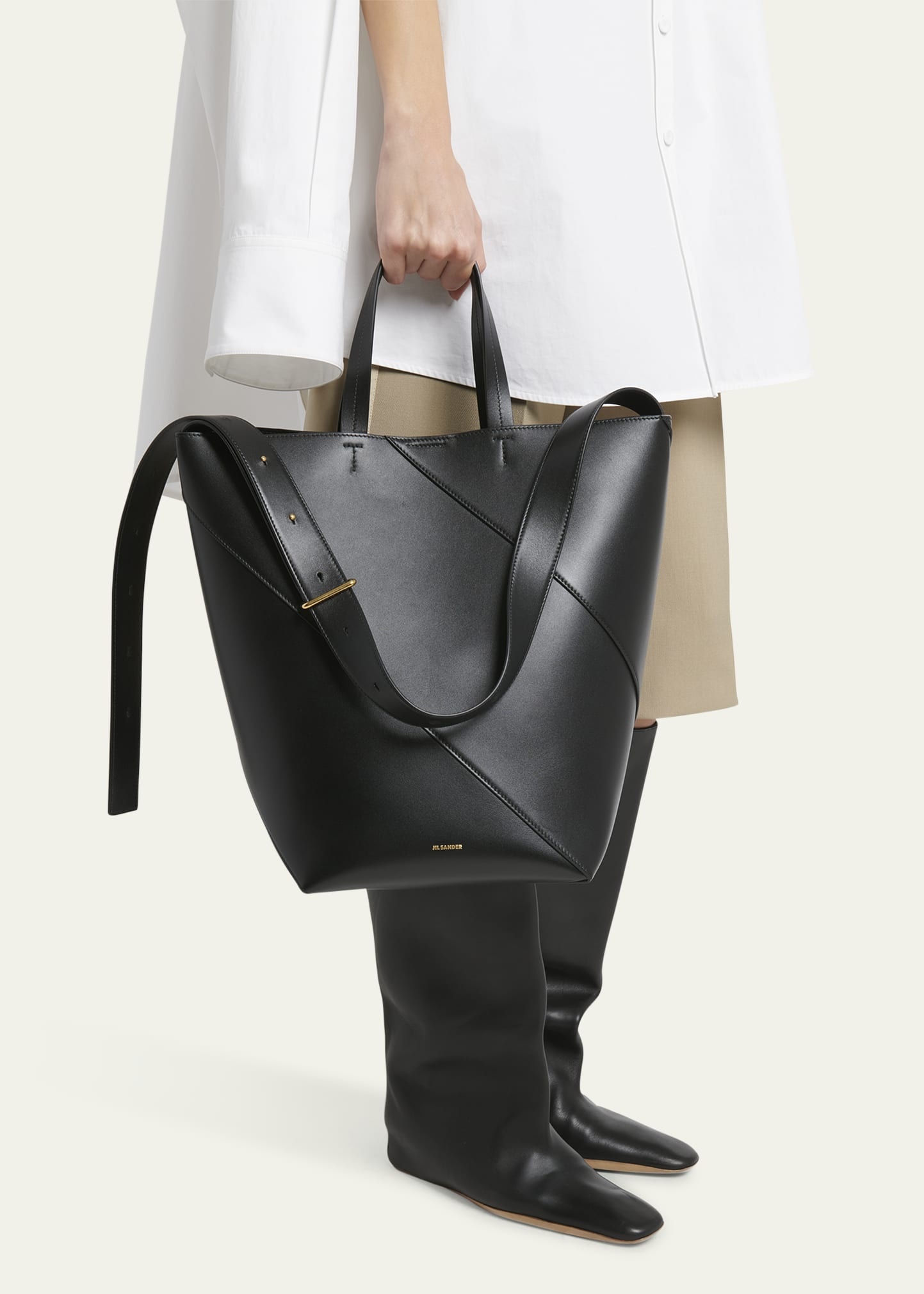 【Jil Sander】Medium Vertigo Tote Bag Sage Green Jil Sander Vertigo Medium Calfskin Tote Bag