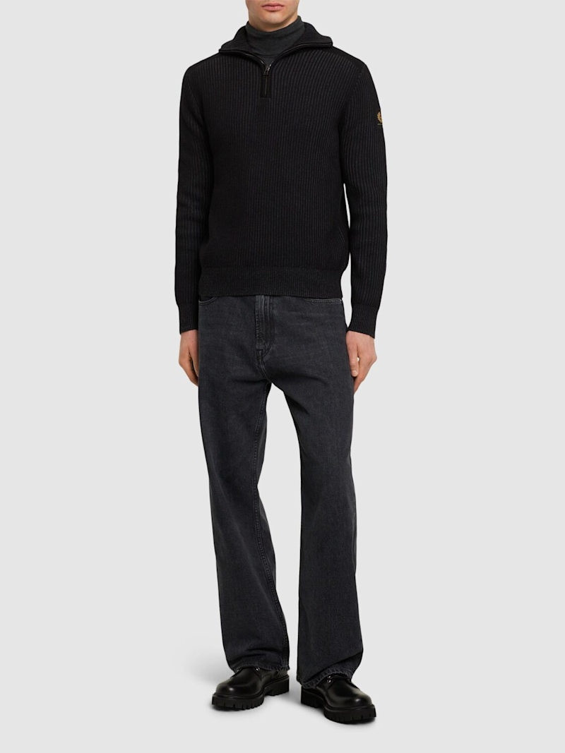Belstaff Half-zip ribbed cotton blend sweater outlook