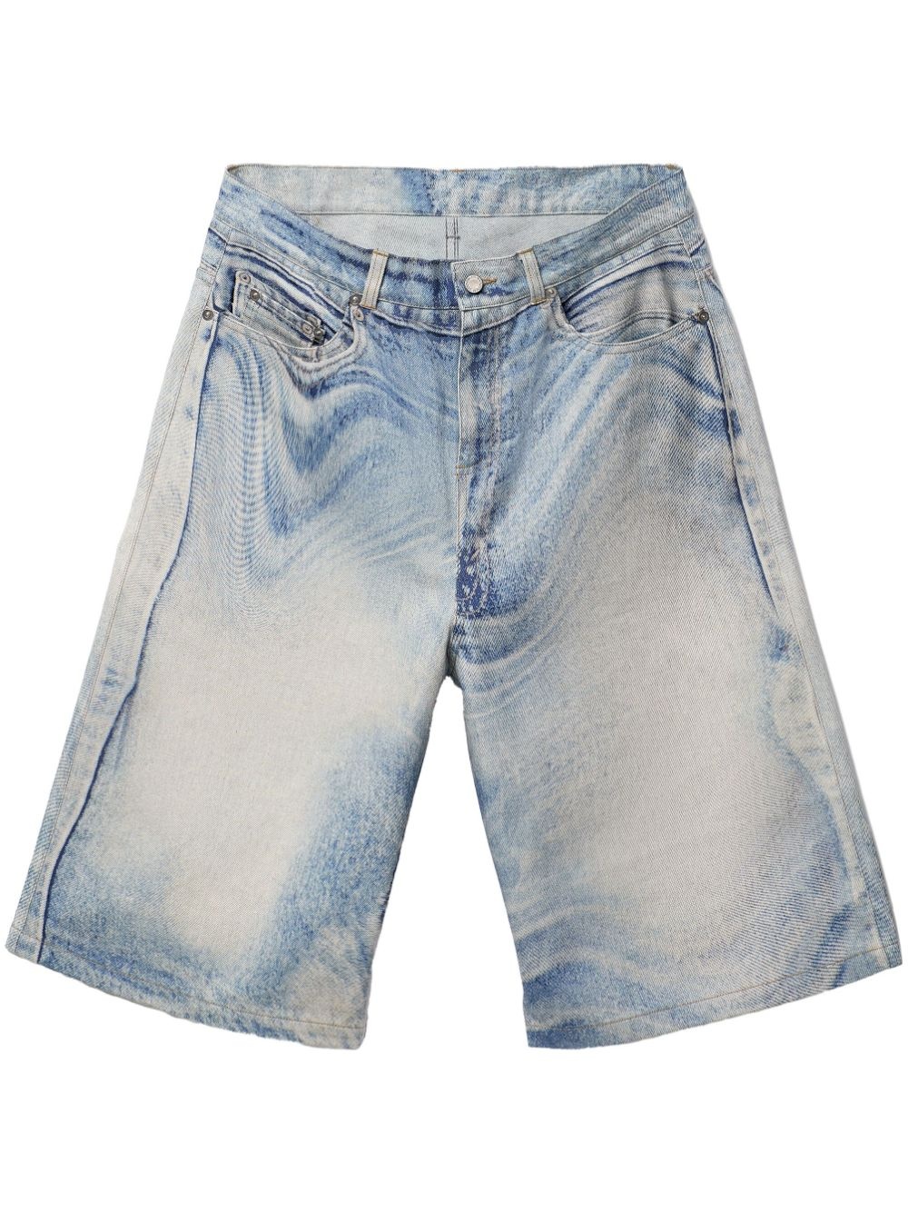 swirl-print denim shorts - 1