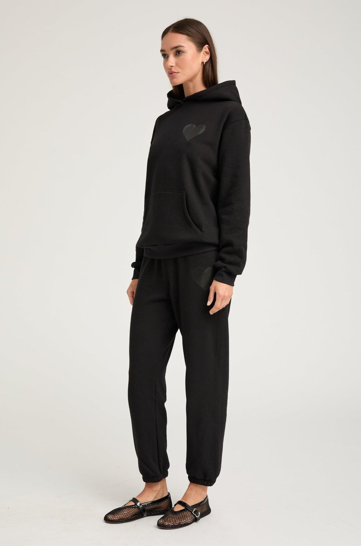 BLACK GLOSSY HEART HOODIE - 2