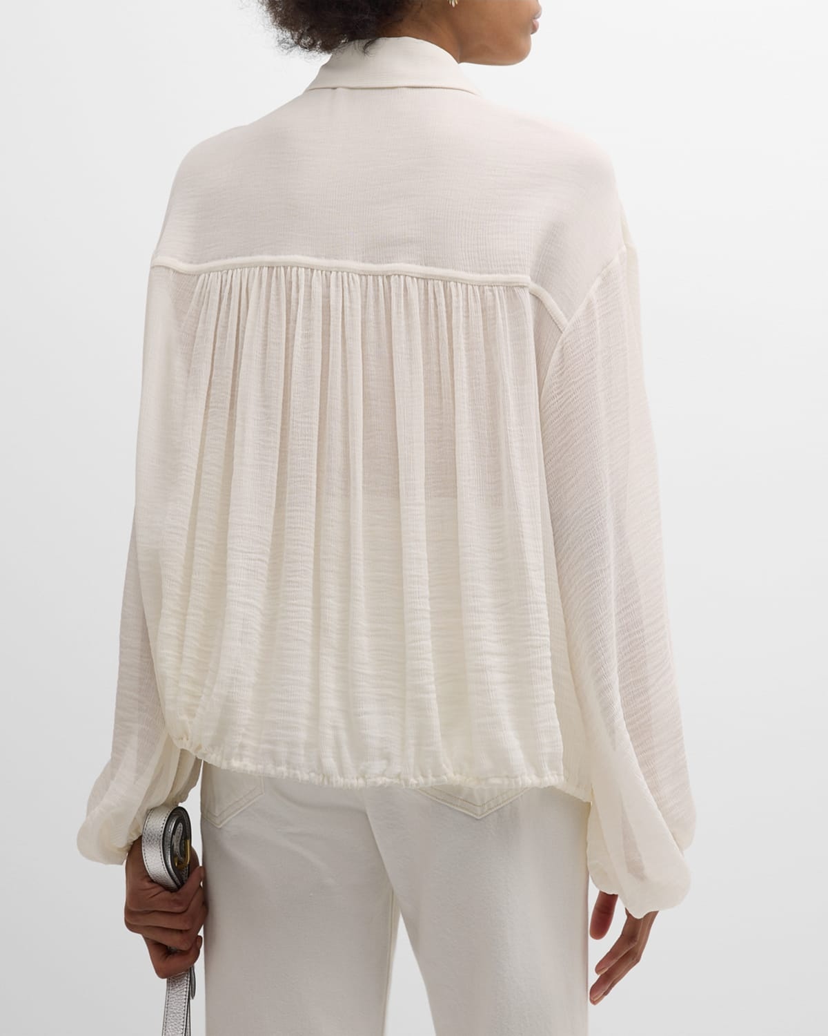 x High Summer Cotton Silk Button-Front Blouson Top - 6