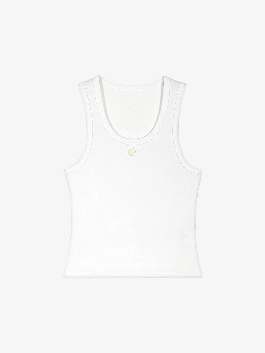 Logo-embroidered ribbed stretch-cotton vest - 1