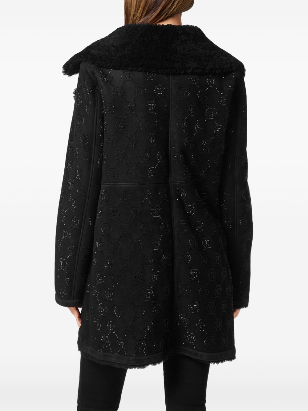 monogram-pattern shearling coat - 2