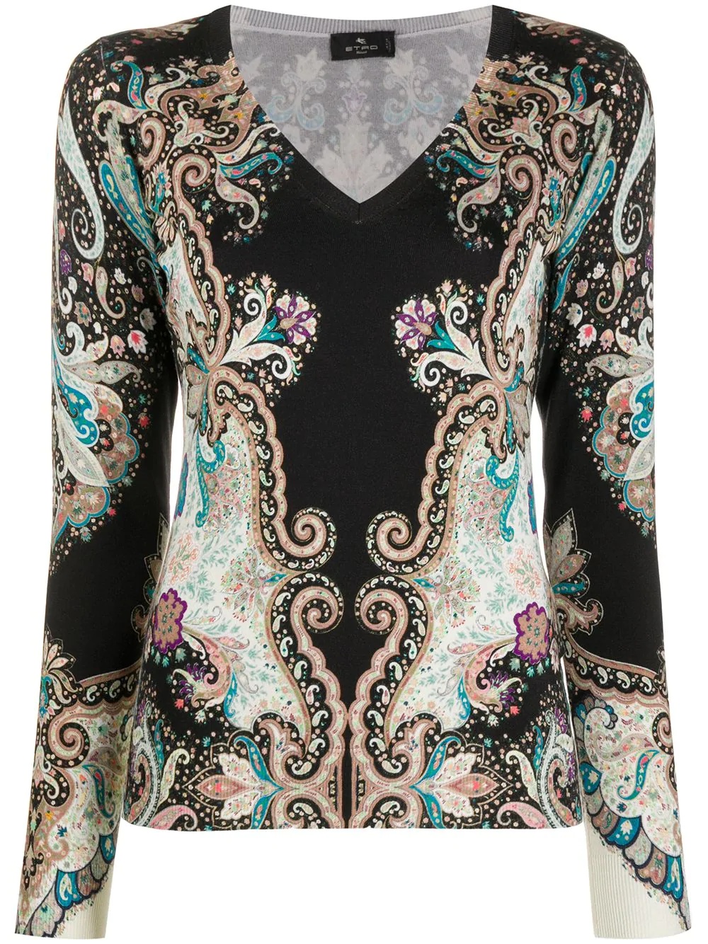 bohemian-print V-nekc pullover - 1