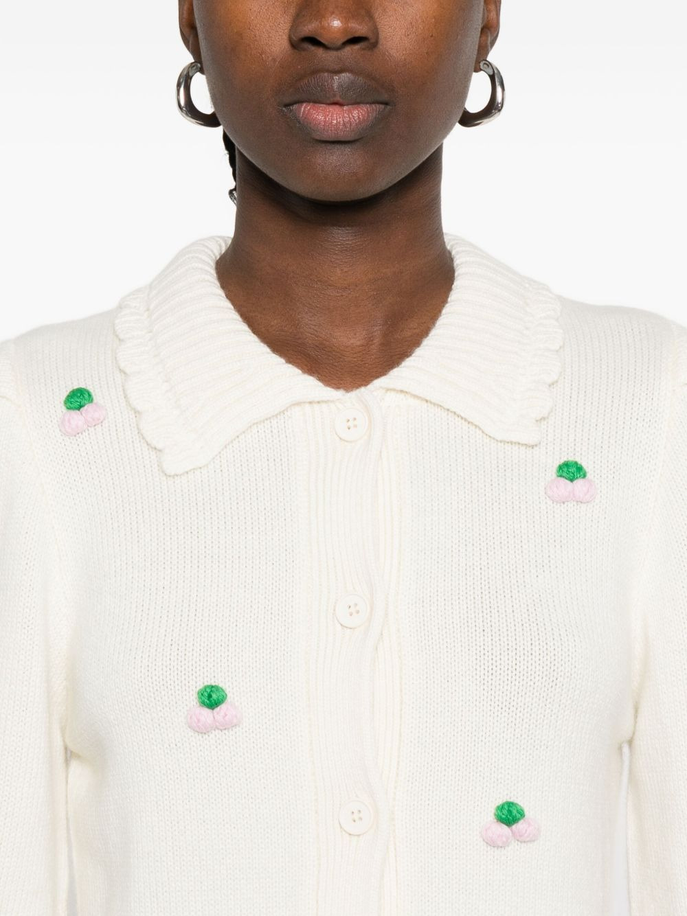 puff-sleeve embroidered cardigan - 5