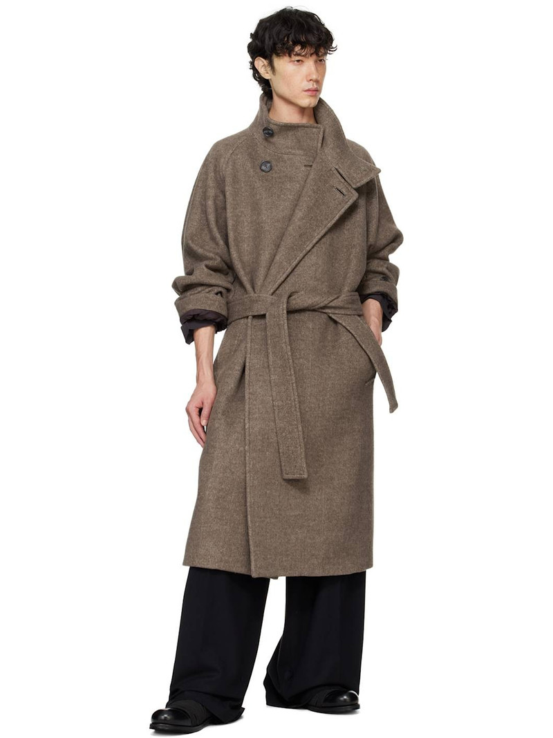 RAINMAKER KYOTO Brown Stand Collar Belted Coat outlook