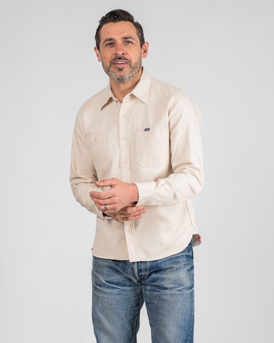 IHSH-414-WHT 9oz Cotton Linen Work Shirt - Off White - 2