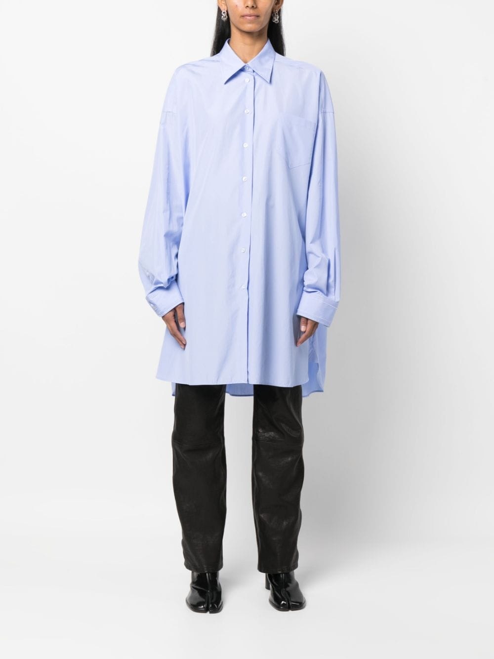 spread-collar long cotton shirt - 2