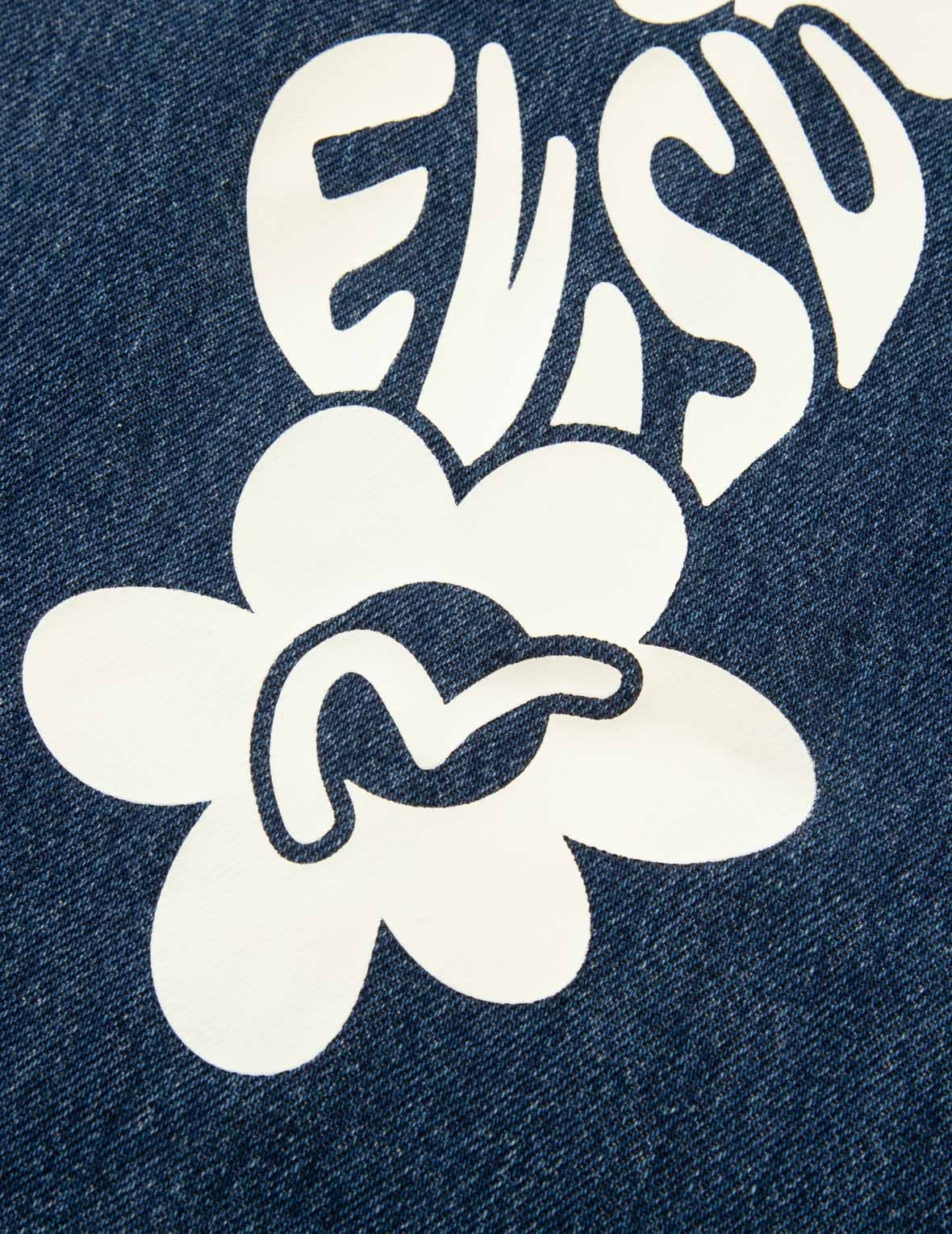 FLORAL SEAGULL PLASTISOL DAICOCK PRINT WIDE LEG JEANS - 7
