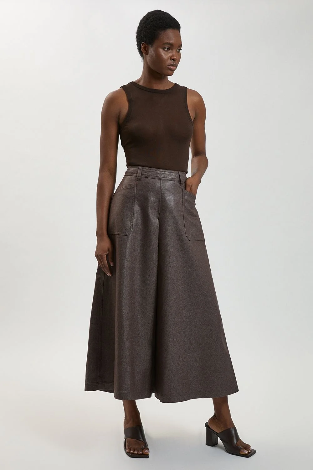 Metallic Denim Coated Aline Skirt - 1