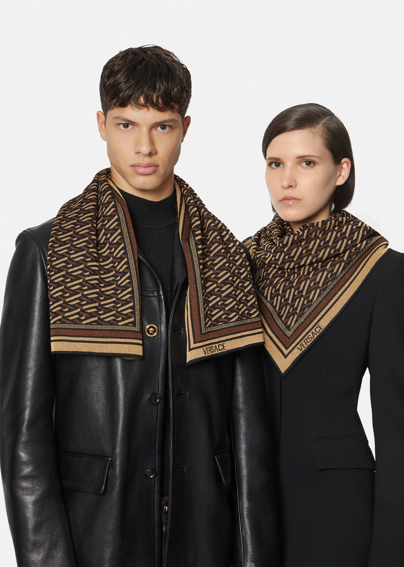 VERSACE La Greca Metallic Wool Scarf outlook