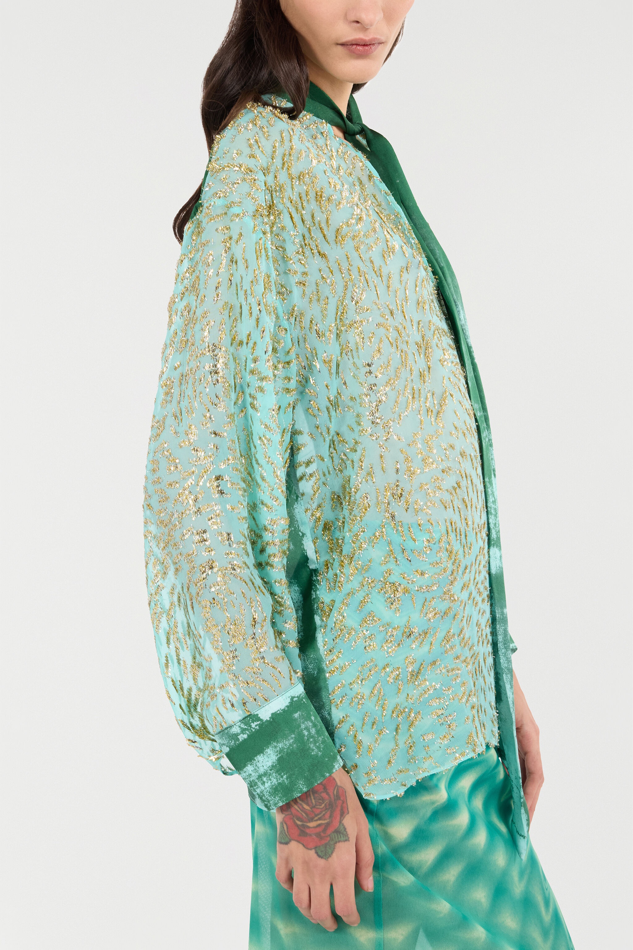 Silk Blend Blouse with Shimmering Pattern - 7