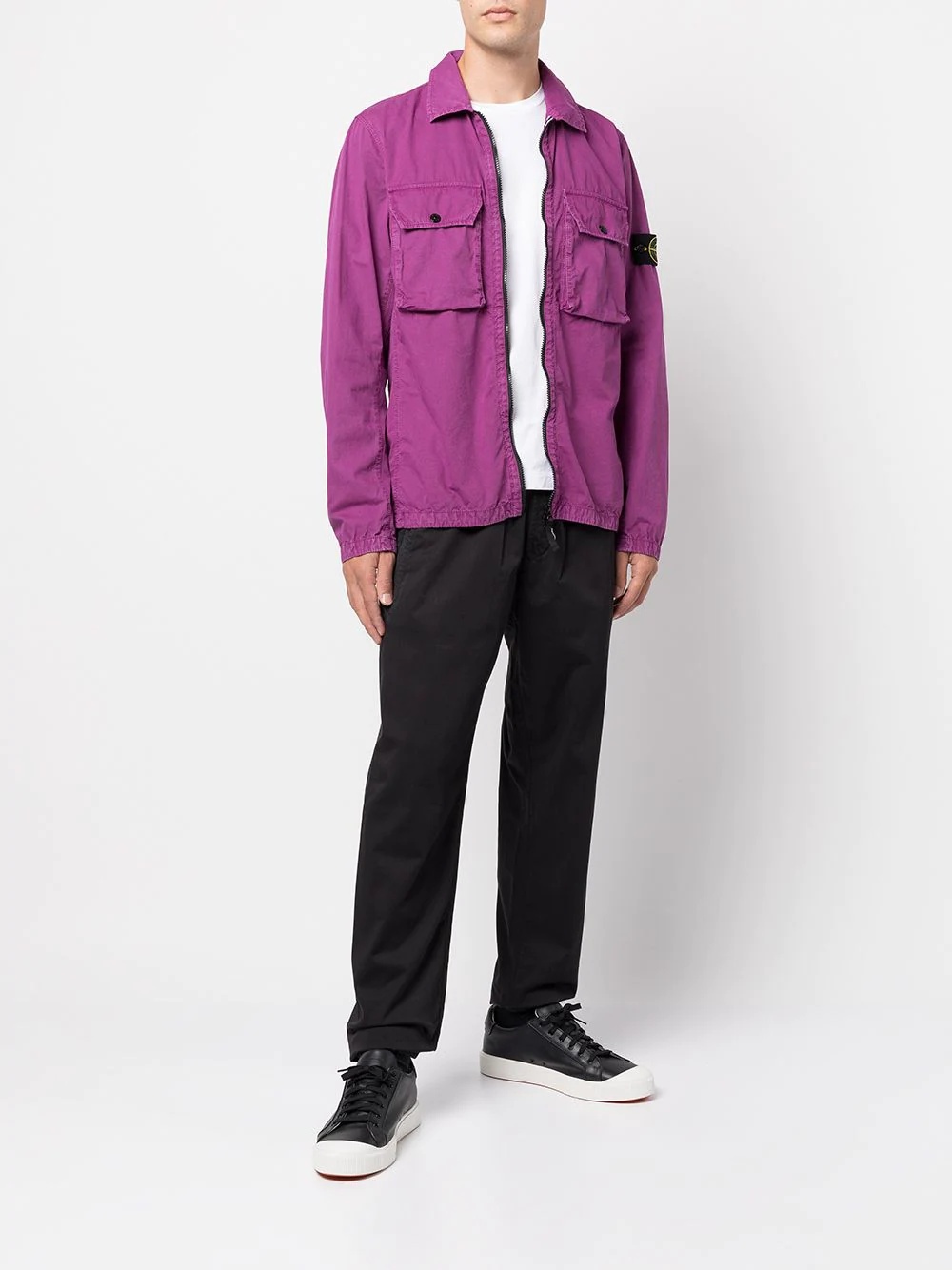 logo-patch flap-pocket overshirt jacket - 2