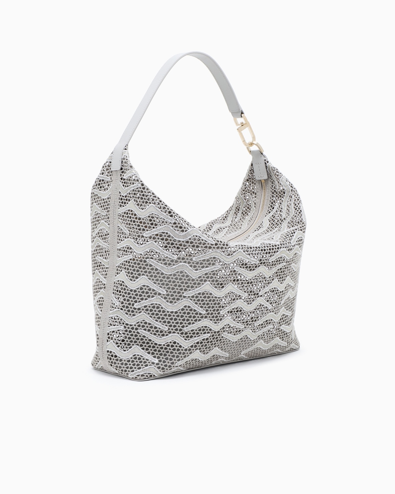 LARGE LA PRIMA SOFT HOBO BAG IN SHIMMERING LACE AND NUBUCK - 2
