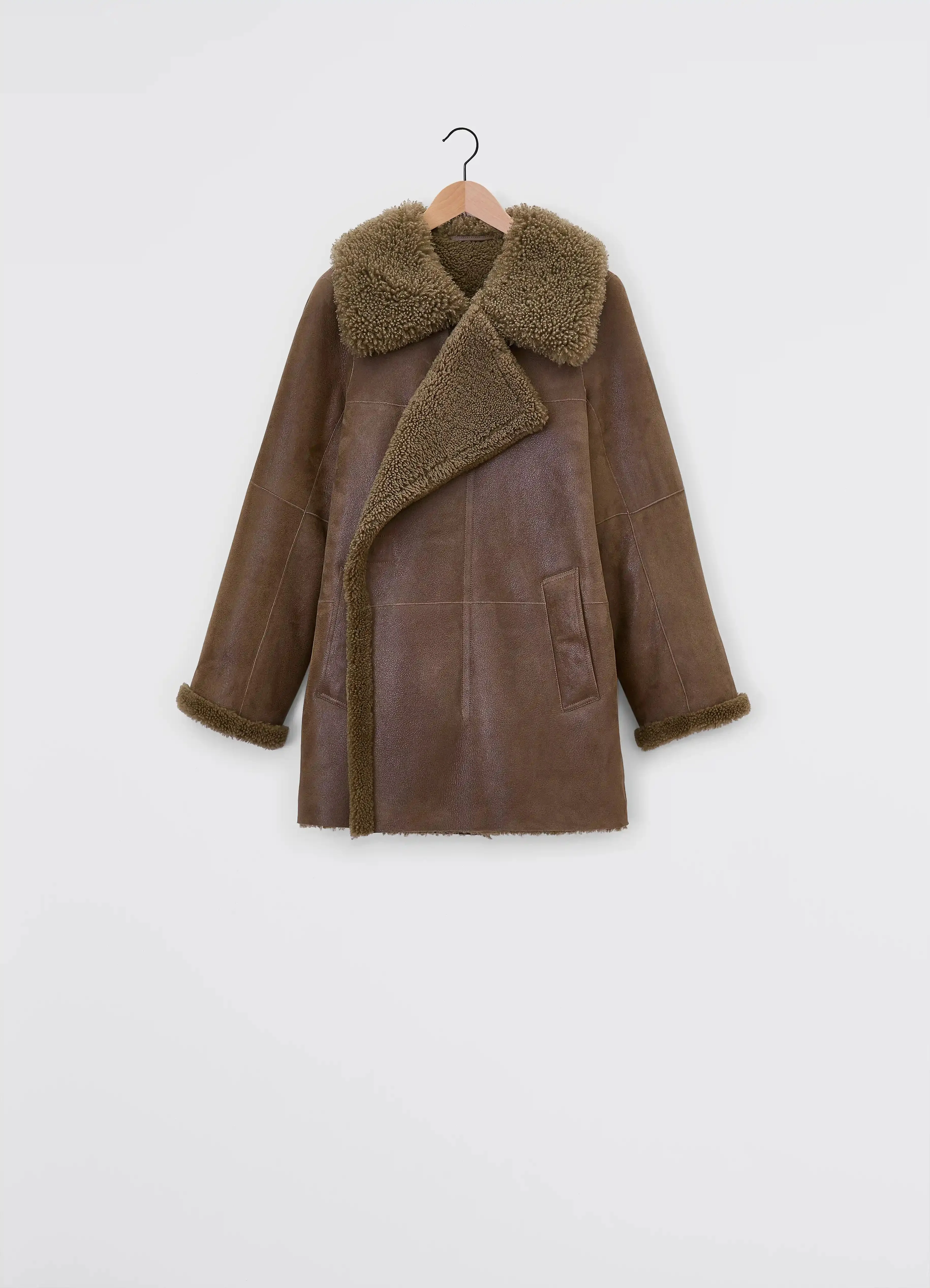 ASYMMETRICAL SHEARLING COAT - 1