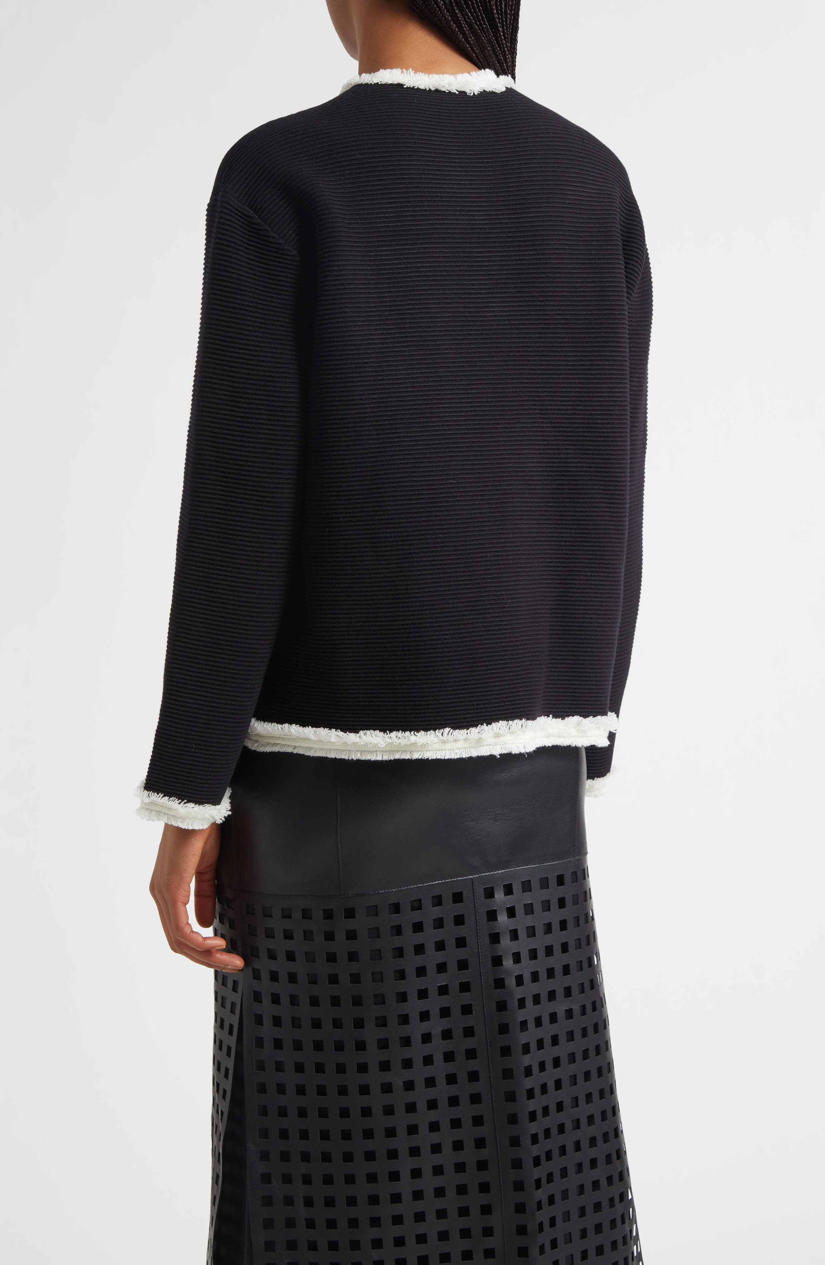 Emporio Armani Oversize Fringe Trim Jacket in Black at Nordstrom - 2