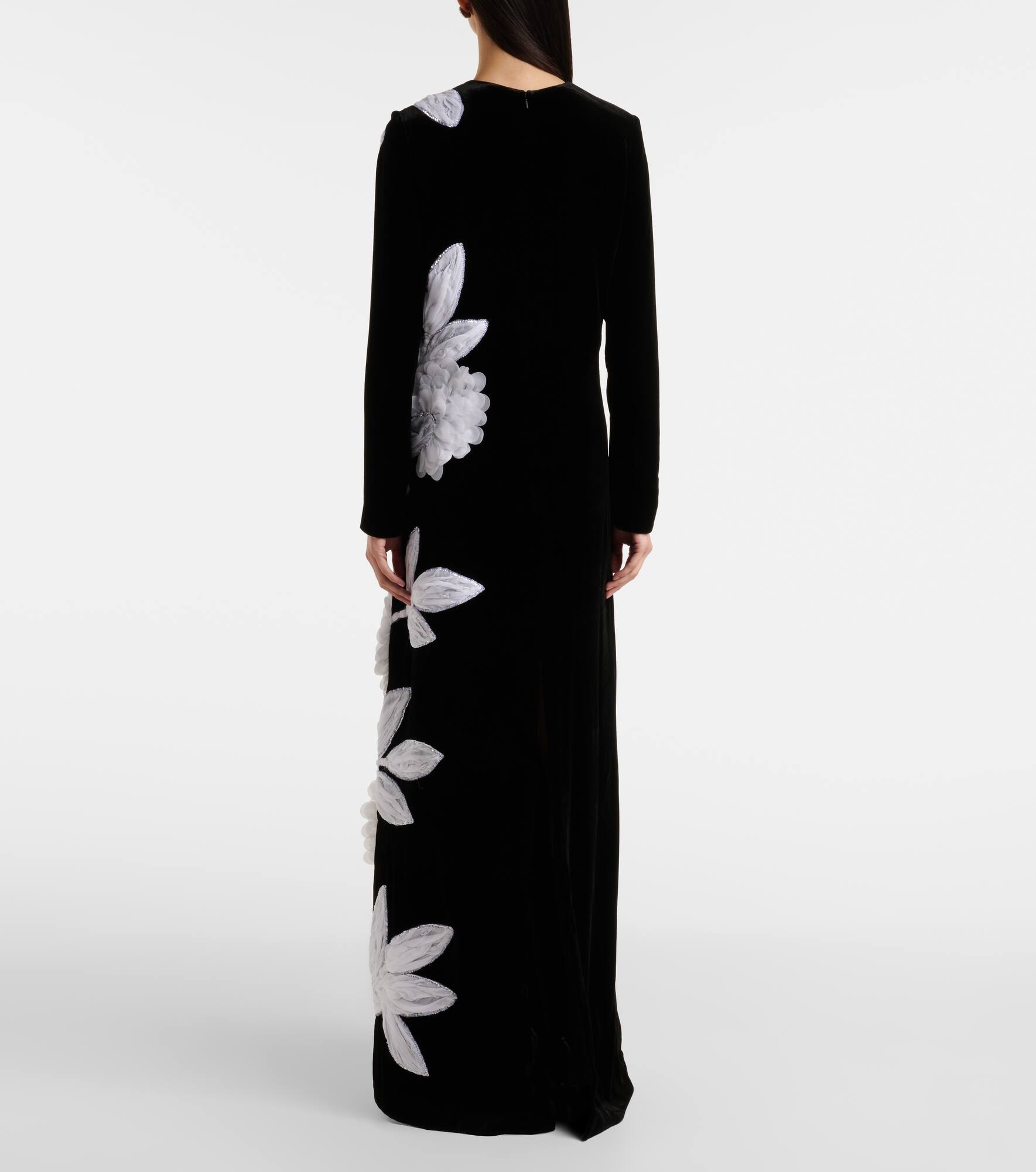 Floral appliqué crêpe gown - 3