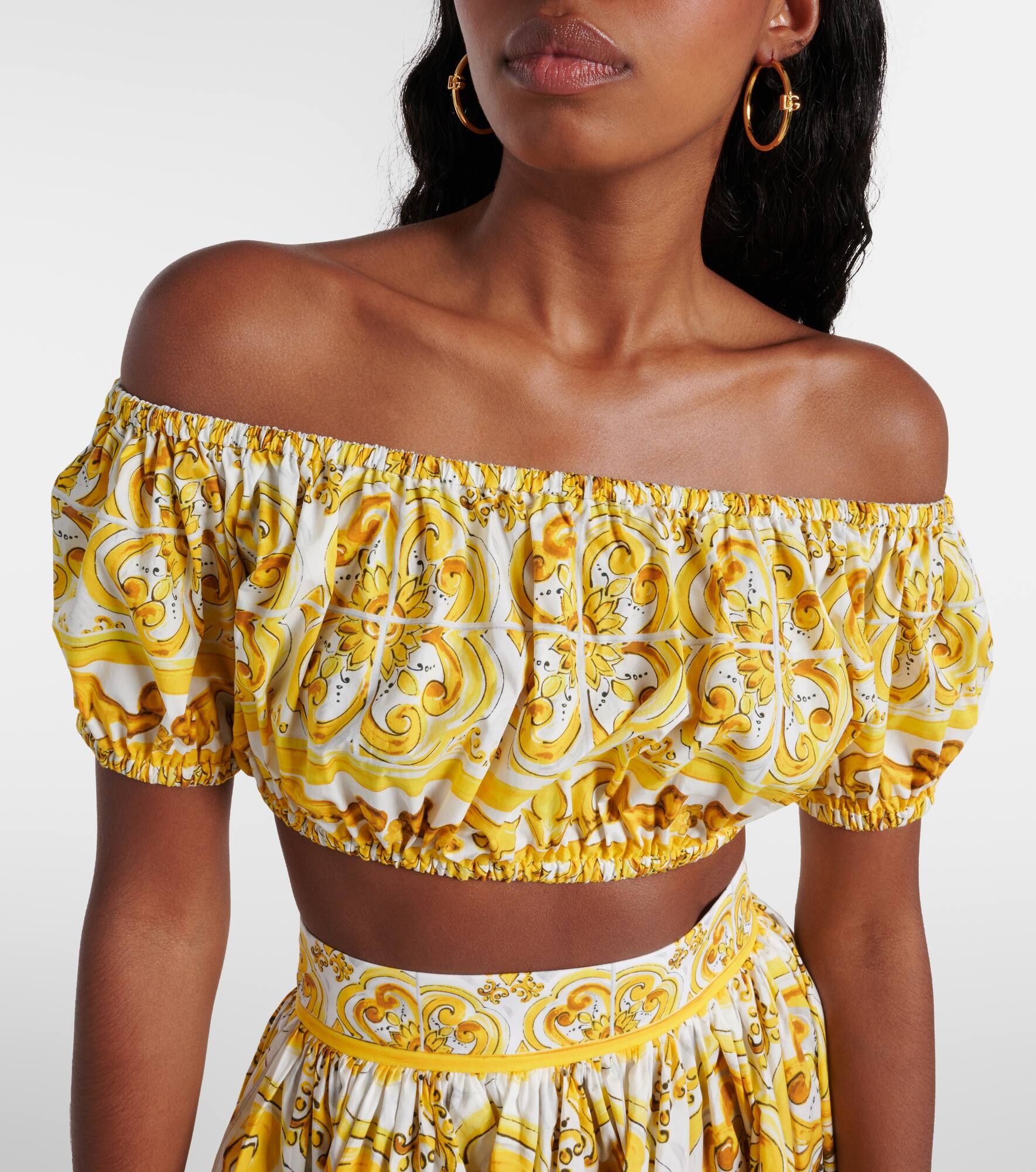 Majolica off-shoulder cotton crop top - 4